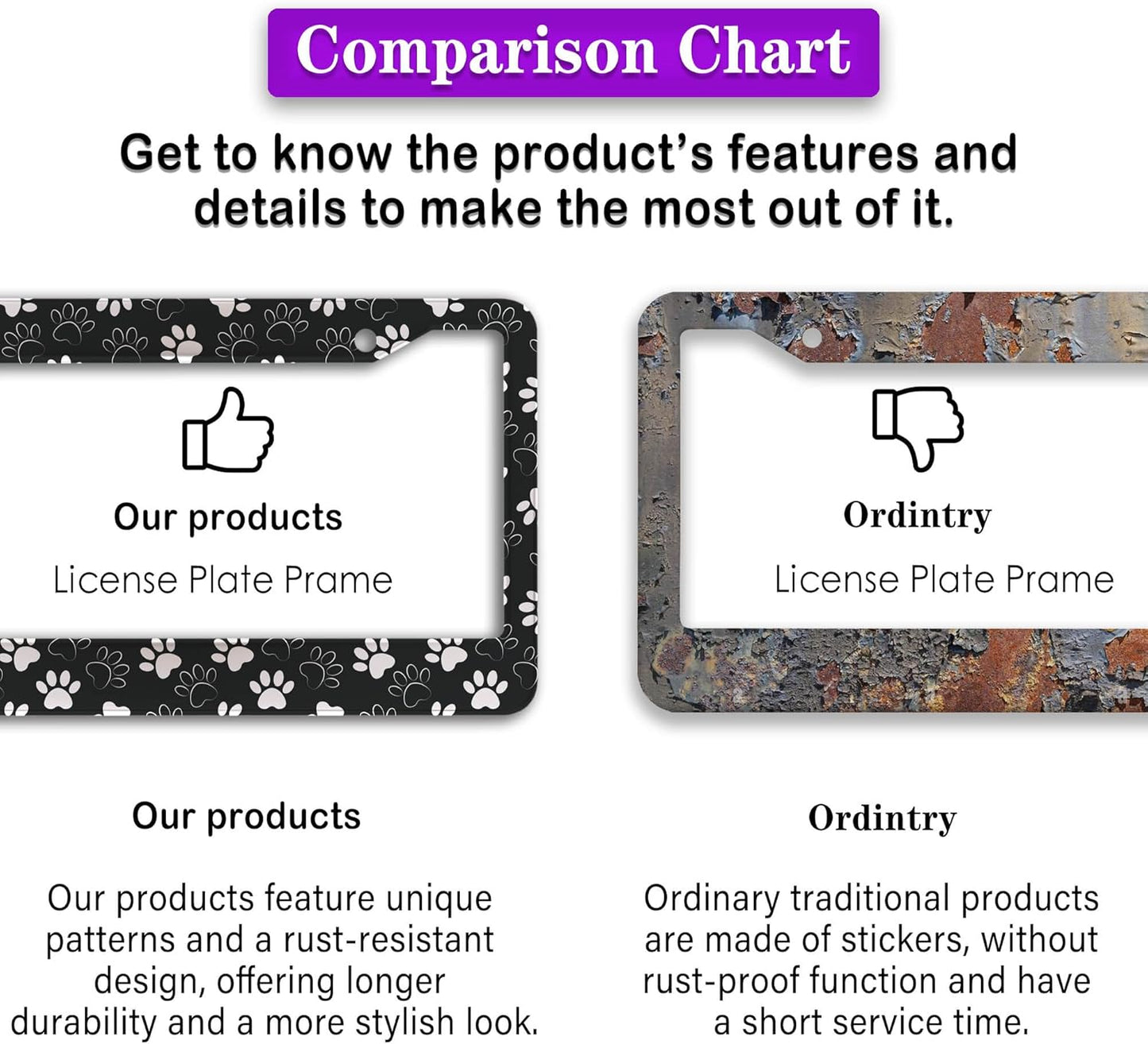 License Plate Holder Black and White License Plate Frames Black White Dog Cat Paw Print Universal Aluminum Car Accessory 2 Pack with Screw Covers Set