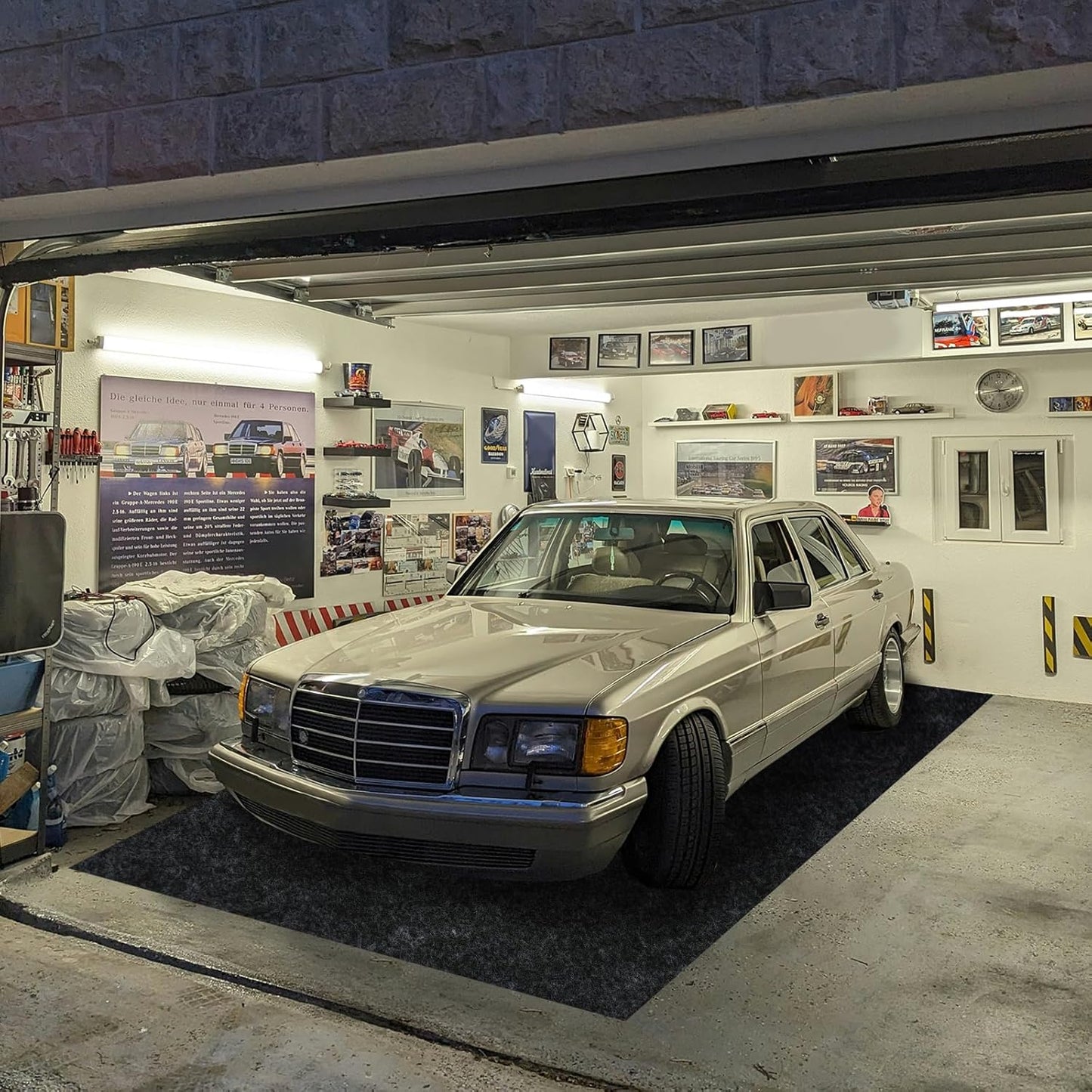 7.6'x 19' Garage Floor Mat & Oil Spill Mat, Heavy Duty Under Car Mat for Garage & Driveway, Protects Against Oil, Chemicals & Stains with TPE Anti-Leak Backing, Reusable & Washable