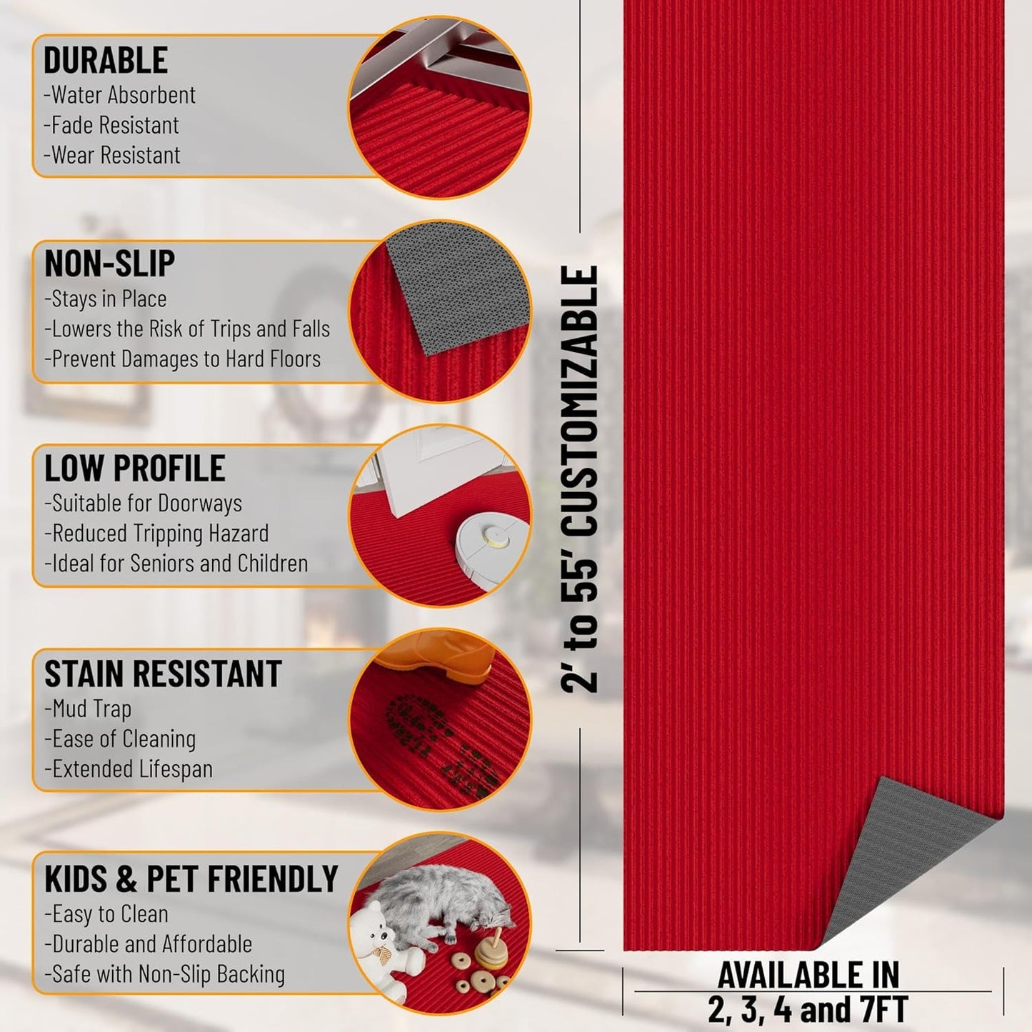 Ottomanson 2'7" x 8' Hallway Runner with Scraper Pile Extra Durable Non-Slip Rug Mat for Indoor & Outdoor Use - Ideal for Kitchen, Entryway, Patio & Garage - High-Traffic Carpet, Red