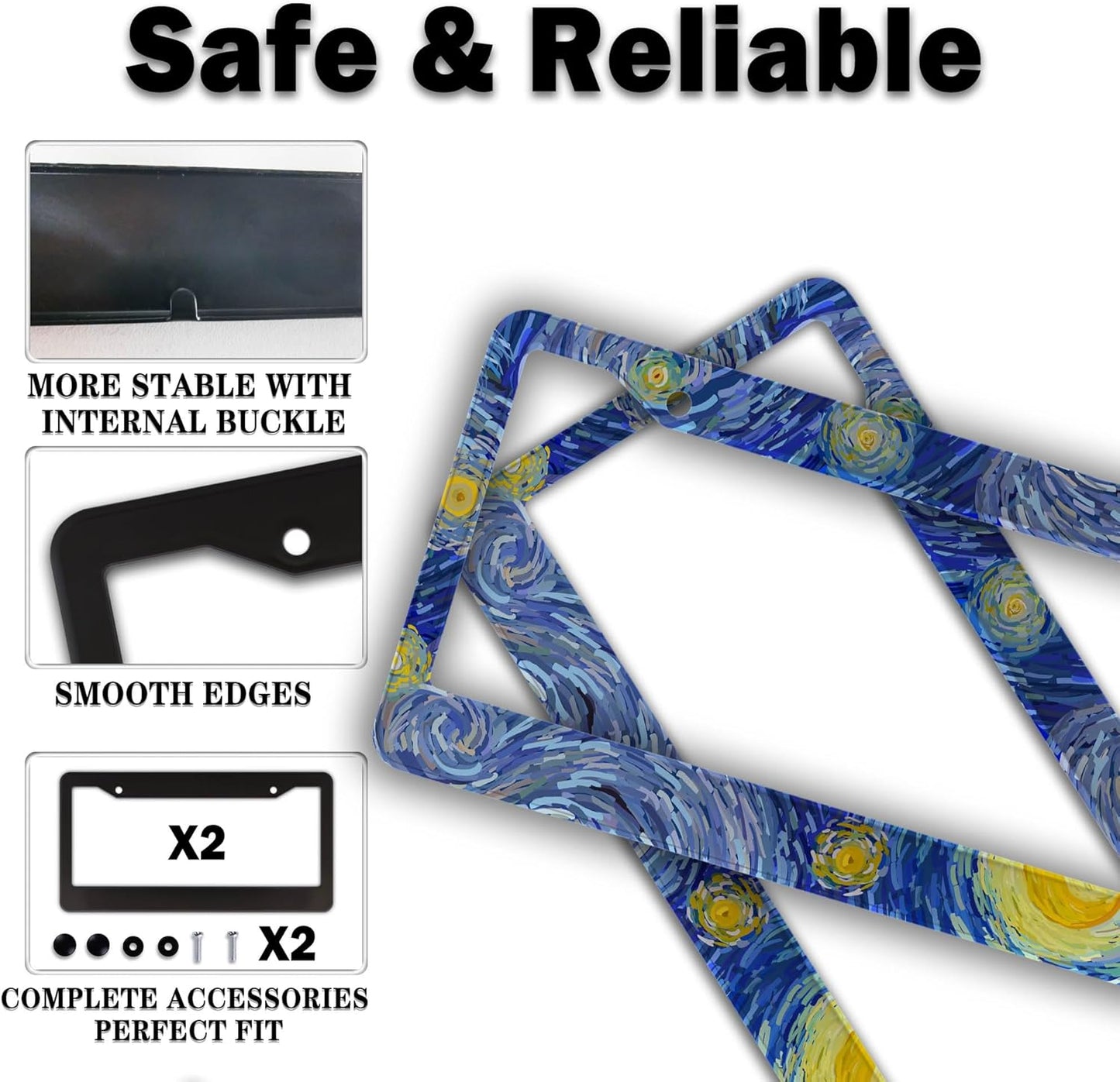 License Plate Bracket Multicolor License Plate Frames Starry Night by Aluminum Metal Car Accessory 2 Pack with Screw Covers Set