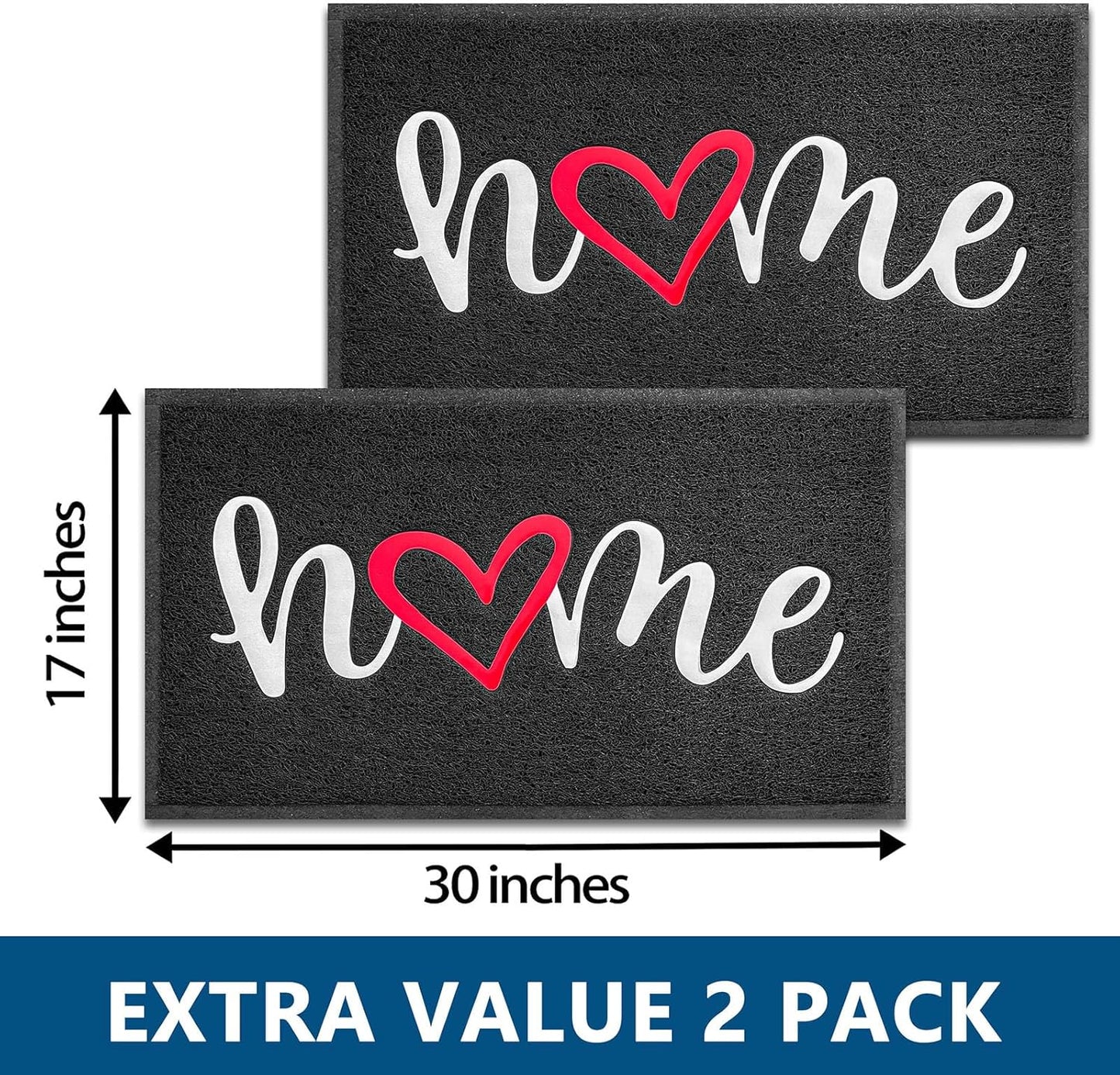 EARTHALL Door Mat 2-Pack Outside Inside Home Doormat 30"x17.5" Durable Floor Mat Non Slip Rug Ultra Absorb Mud Easy Clean Front Doormat for Garage, Entryway, Patio, High Traffic Areas, Black