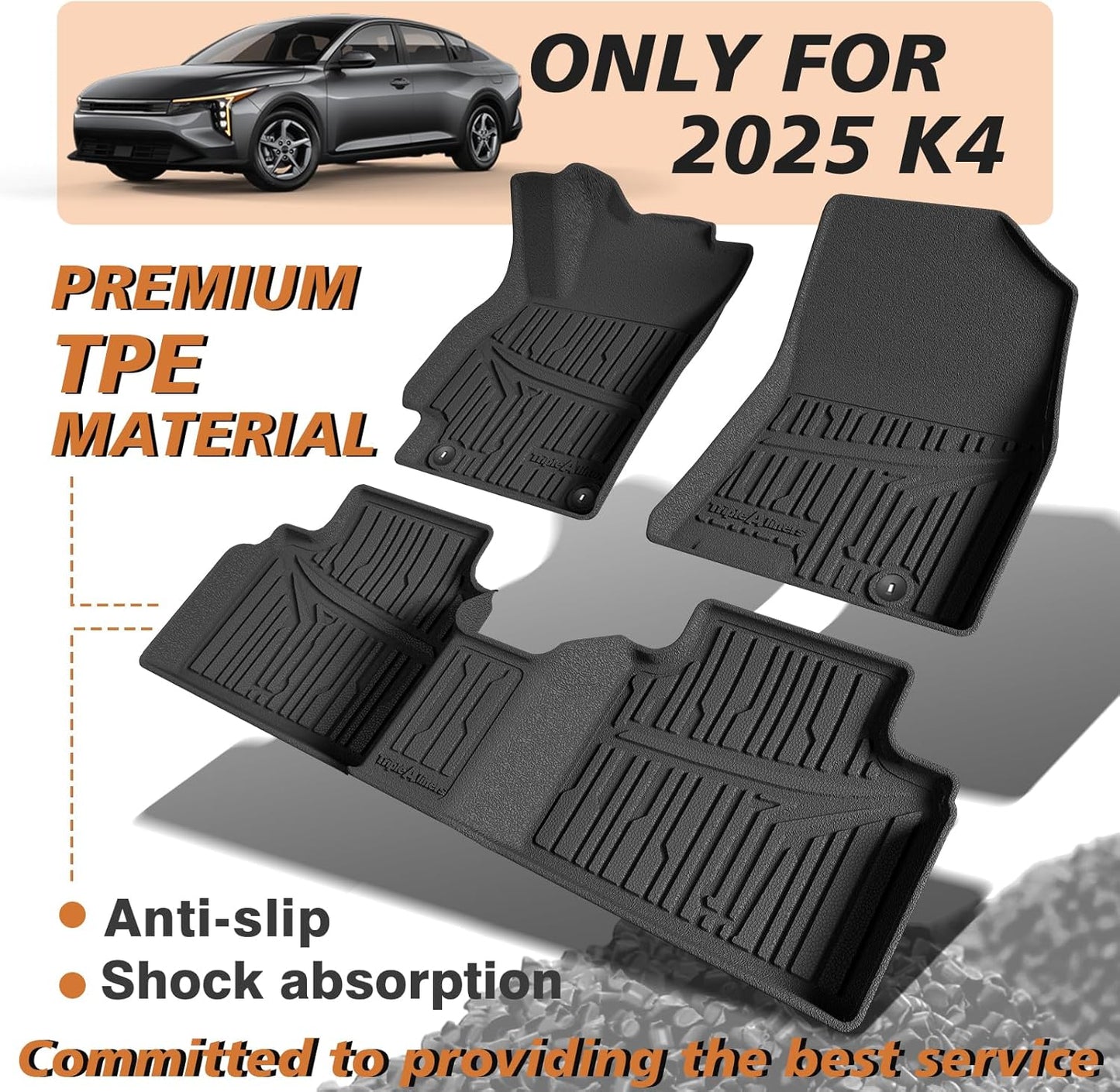 TripleAliners All Weather Floor Mats Compatible with 2024 2025 KIA K4 Accessories 1st & 2nd Row Liners TPE Full Coverage Protection Waterproof Car Floor Liners