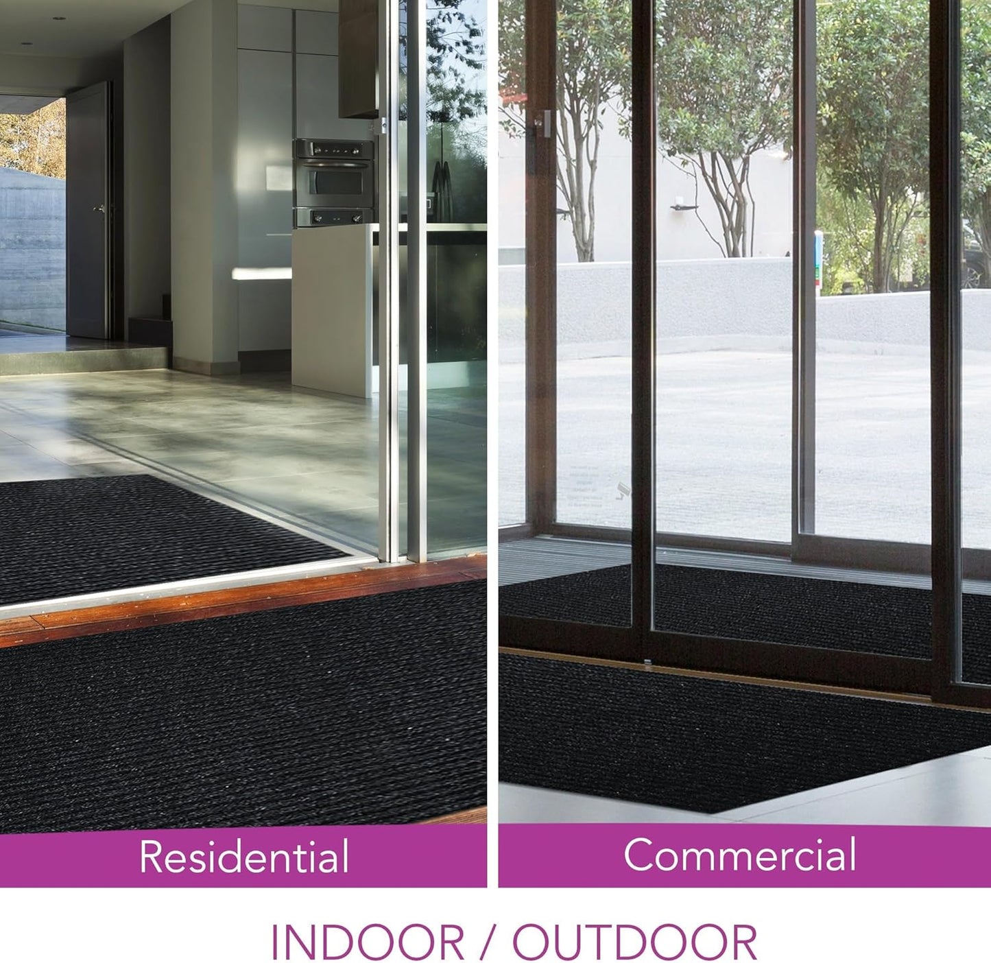 iCustomRug Spartan Weather Warrior Indoor/Outdoor Utility Ribbed Carpet Runner with Non-Slip Thermoplastic Rubber Backing, 3ft X 18ft in Black