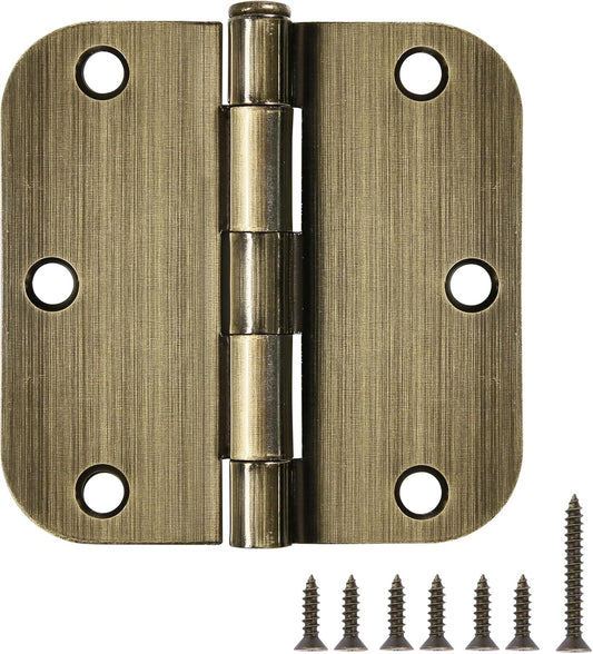 12 Pack Antique Brass Door Hinges 3.5 Inch Interior 3 1/2" Round 5/8" Radius Heavy Duty Metal Hardware Kit 3 ½" 5/8" Radius Flat Hinge for Bifold Doors Decorate Master Bedroom Storage Room