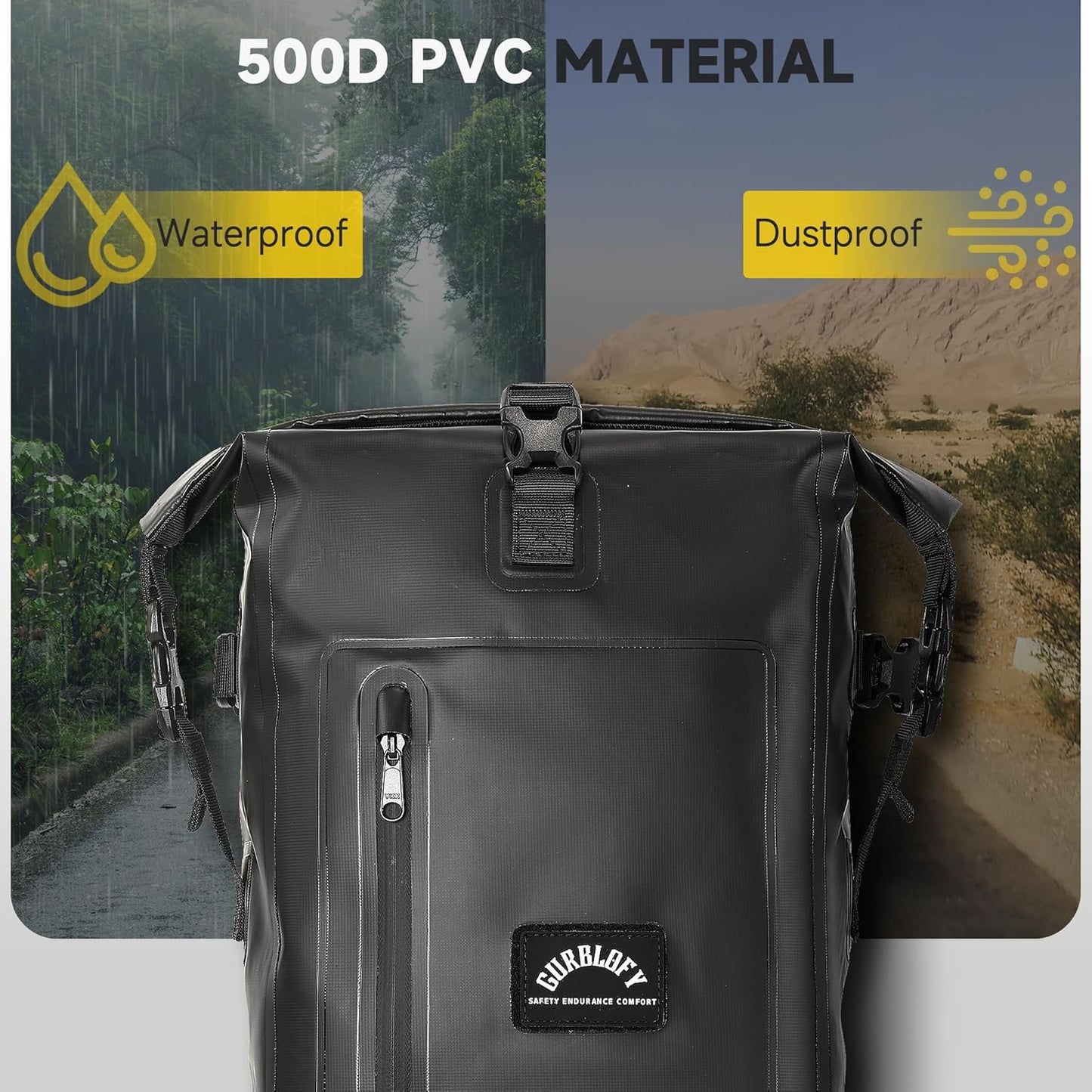 Motorcycle Tail Bag, 15L Waterproof Motorcycle Saddle Bag, 2 Size and 3 Color Options Travel Bag, PVC Luggage Bag, Rear Seat Bag, Classic Black GT-15BL