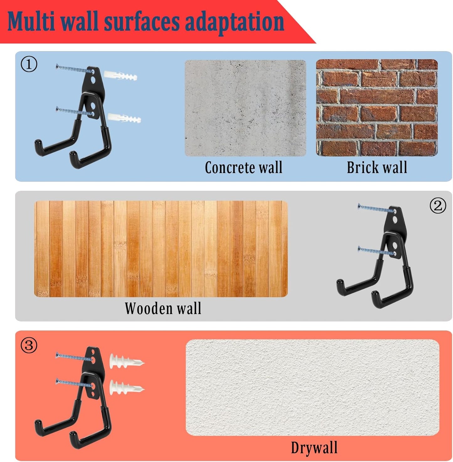 4 Pack Garage Hooks, Garage Tool Organizer Wall Mount, Heavy Duty for Utility Organizer, Steel Utility Garage Hooks for Ladders, Garden Tools, Bike