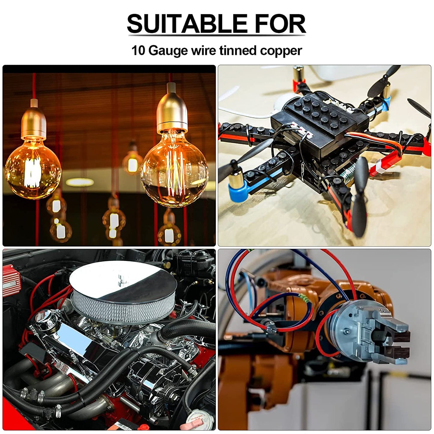 10 Gauge Wire - iGreely 100 FT Red & 100 FT Black 10 Gauge Tinned Copper Electrical Wire Cable for Solar Panel Car Audio Automotive Trailer Marine Harness Wiring 10AWG 100Ft