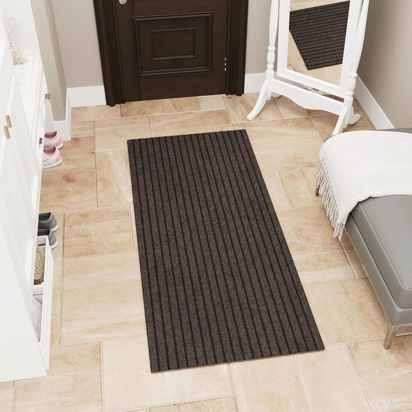Ottomanson 2' x 5' Hallway Runner with Scraper Pile Extra Durable Non-Slip Rug Mat for Indoor & Outdoor Use - Ideal for Kitchen, Entryway, Patio & Garage - High-Traffic Carpet, Brown