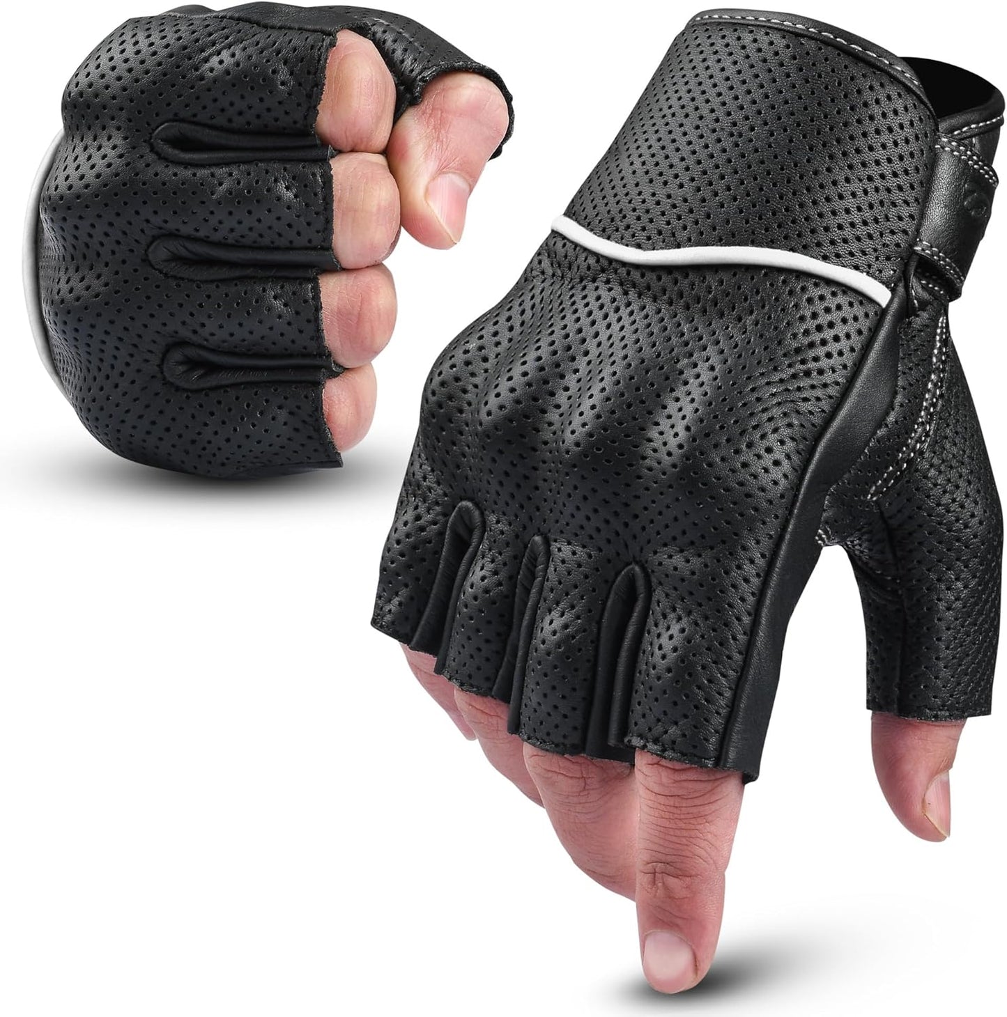 aasportx Motorcycle Gloves - Men's Leather Motorbike Gloves with Touchscreen Function - Non-Slip Pads for Men & Women