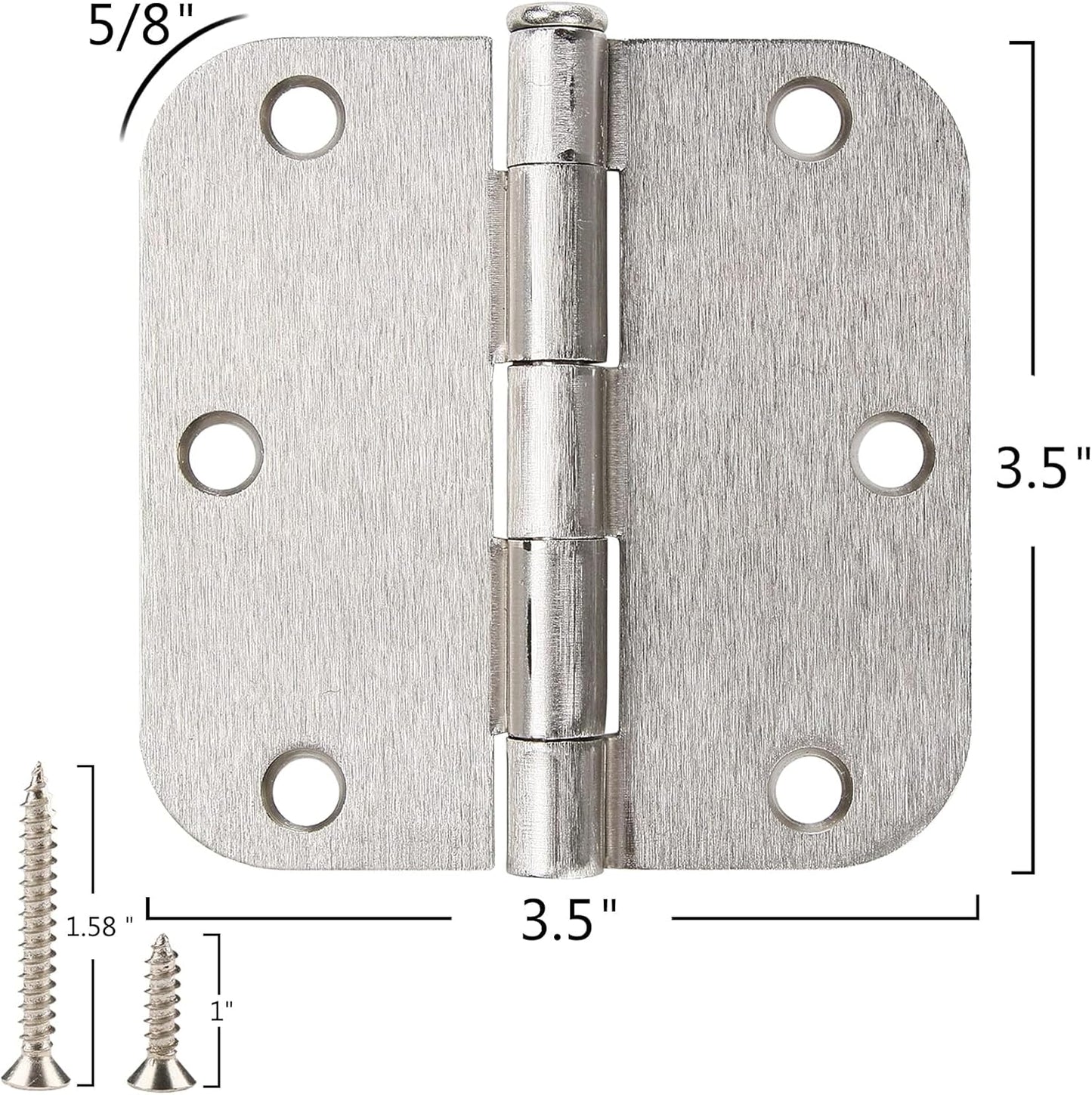 18 Pack Rounded Brushed Nickel Door Hinges 3-1/2" x 3.5 Inch 5/8 Radius for Interior Doors 3 ½ Inch Heavy Duty Hardware Fittings No Squeak House Villa Cando Loft Home Room Ironmongery Satin Sliver