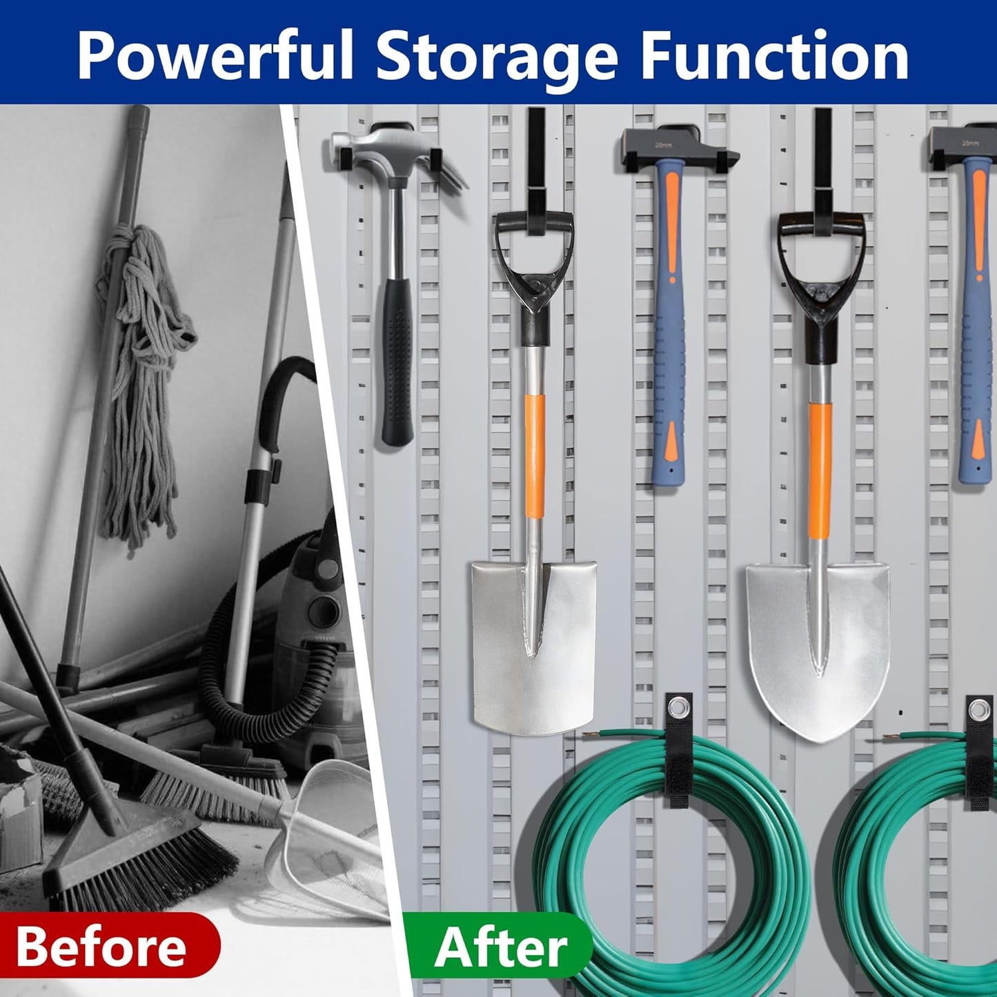 12 Pcs Storage Shed Tool Hooks with Extension Straps,ABS Shed Tool Hangers Include U-Shape and J-Shape,Storage Shed Shelves Accessories for Organizing Tool, Ladders, Bulk Items