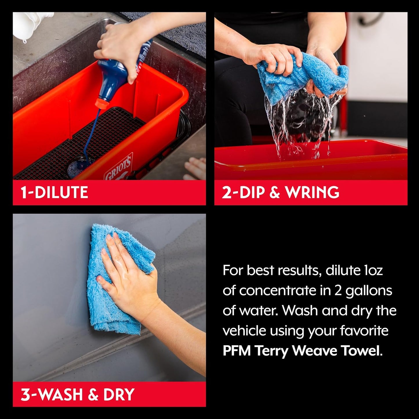 Griot's Garage Rinseless Wash for Car Cleaning and Detailing, No-Rinse Vehicle Washing, Dilutes Into Detailer, Clay Bar Lubricant, 10479, 35oz