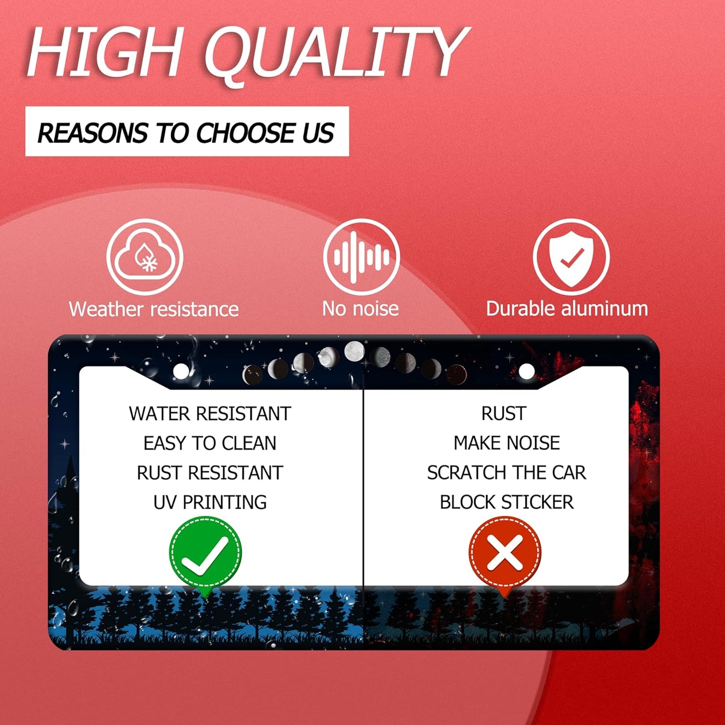 Moon Phase Forest Night License Plate Frame Moon License Plate Frames Stainless Steel Accessories Cars Decor with 2 Holes and Screws Fits Standard US CA Vehicles Size 12.2 x 6 Inches