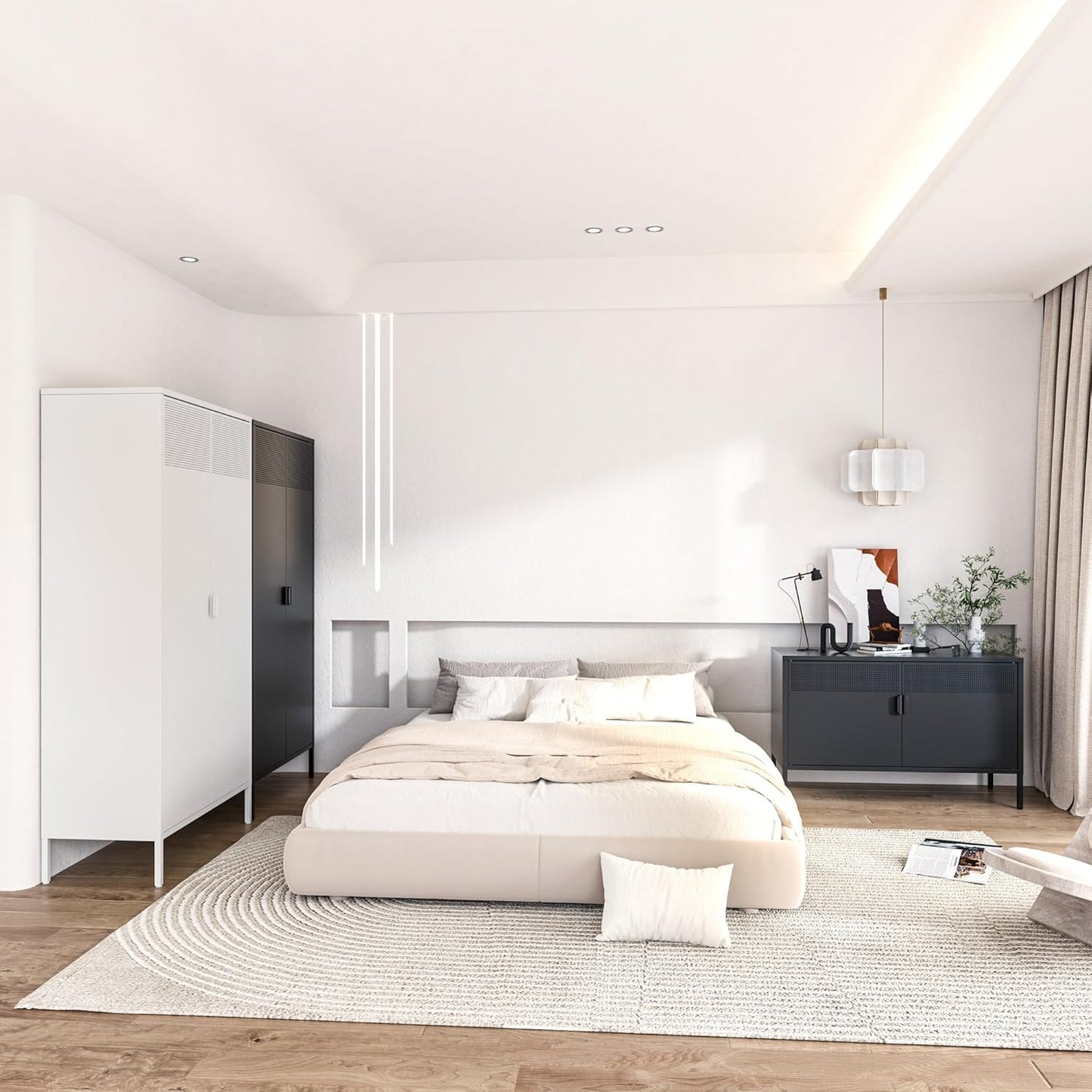 2 Door Storage Sideboard, Metal Storage Cabinet with 2 Adjustable Shelf,Multipurpose Metal Accent Cabinet for Office Home,Music Studio (Black, 25''H)