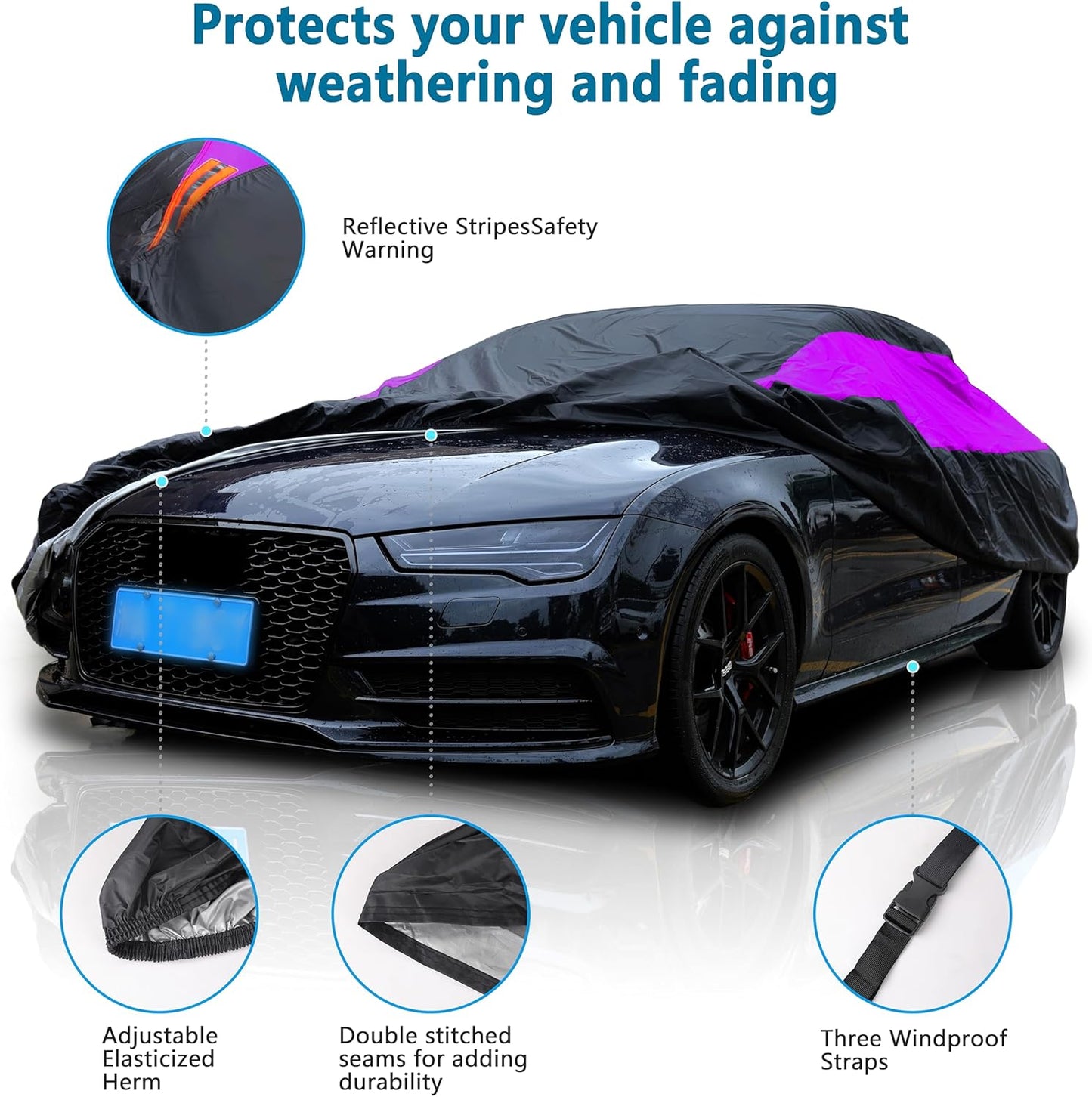 MORNYRAY Waterproof Car Cover All Weather Snowproof UV Protection Windproof Outdoor Full car Cover, Universal Fit for Sedan (Fit Sedan Length 194-206 inch, Purple)