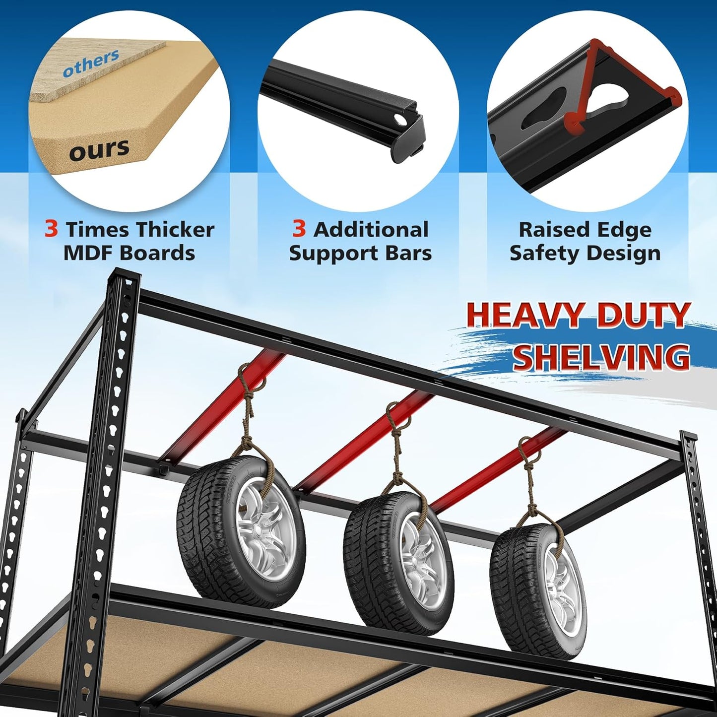 55" W Storage Shelves, 2550LBS Garage Shelving Heavy Duty, 5-Tier Heavy Duty Shelving, Adjustable Metal Shelving Unit for Garage, Warehouse, Pantry, Kitchen, 55" W × 24" D × 72" H, Black