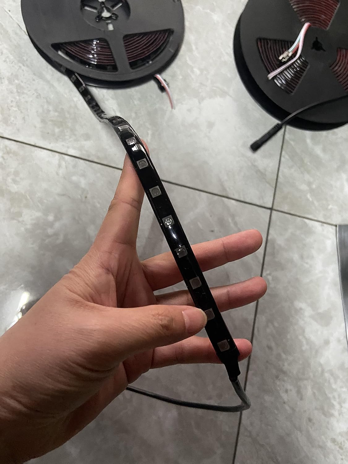 Black Out Full Tinted Smoked Addressale LEDs x4PCS 1FT 30CM 12" RGB Dream Color Chasing IP65 Light Strips for Car Truck Slingshot Golf Cart Bluetooth + Remote Control