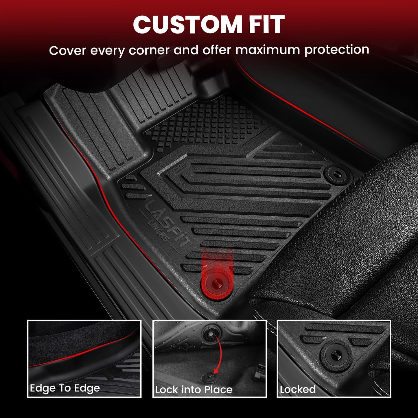 LASFIT Floor Mats & Cargo Liner with Backrest Mat for GMC Acadia 2017-2023 (Only Fit 6 Seats), All Weather TPE Custom Fit Floor Mats for Cars, 3 Rows Floor Liners Car Mats Full Set, Black