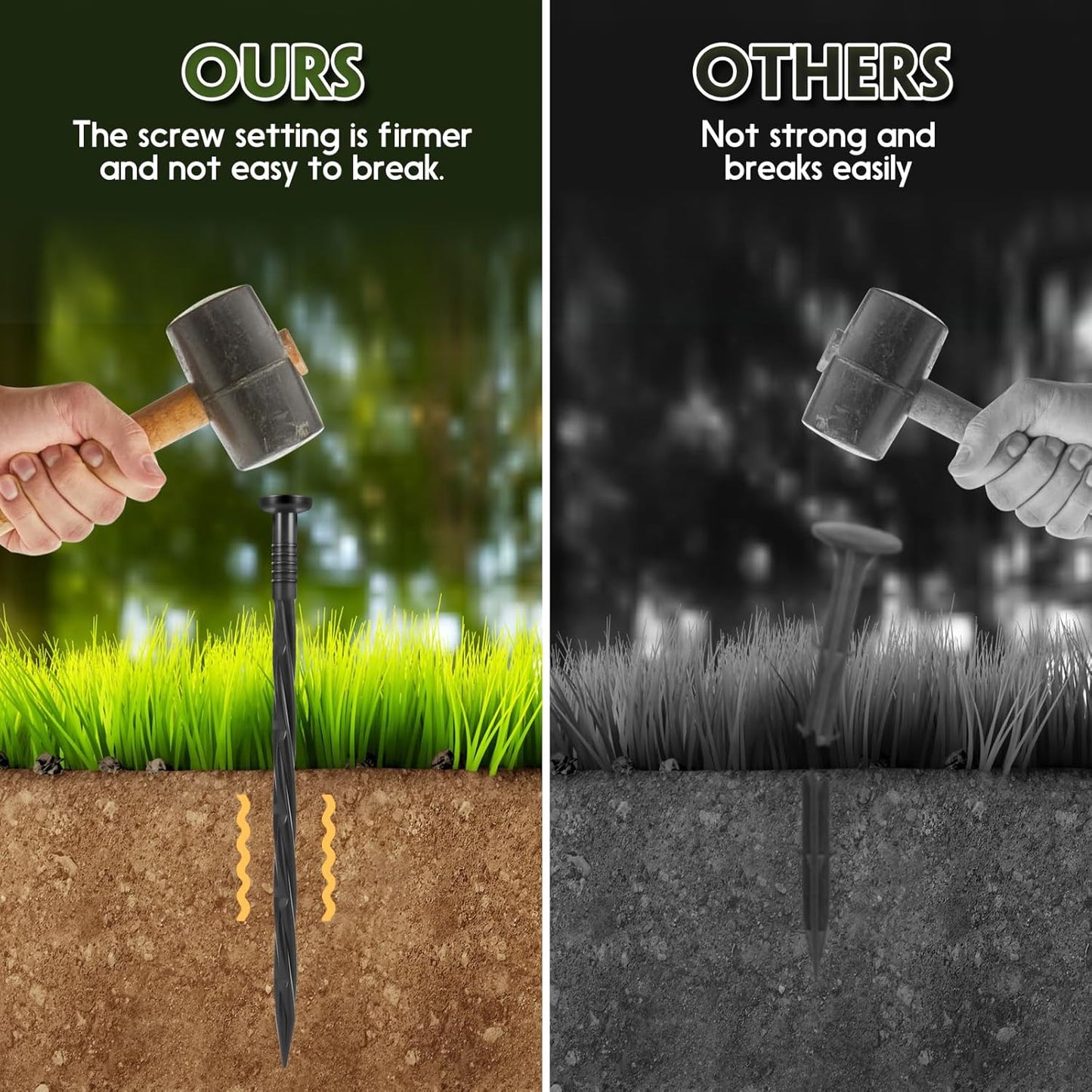 Landscape Edging Stakes, 200 Pcs 8" Plastic Garden Spikes, Spiral Nylon Anchoring Spikes for Paver Edging, Weed Barriers, Artificial Turf, Tent, Grass Pathway and More, Black