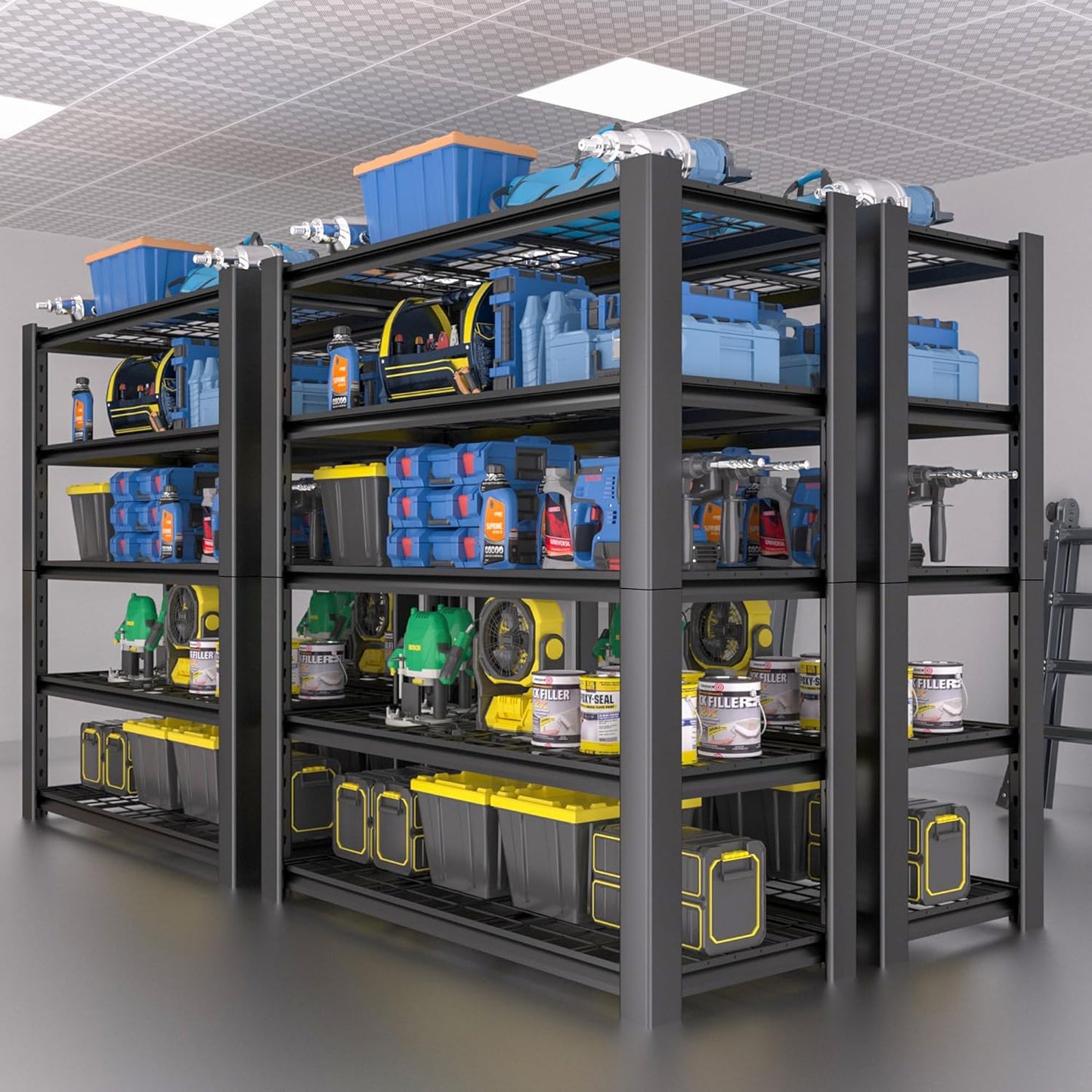 5-Tier Heavy Duty Garage Shelving Unit with Wire Shelves,3000 LBS Capacity Metal Storage Rack 76"H x 60"W x 24"D,Adjustable Boltless Steel Shelves for Garage,Basement,Pantry,Warehouse.4 Pack