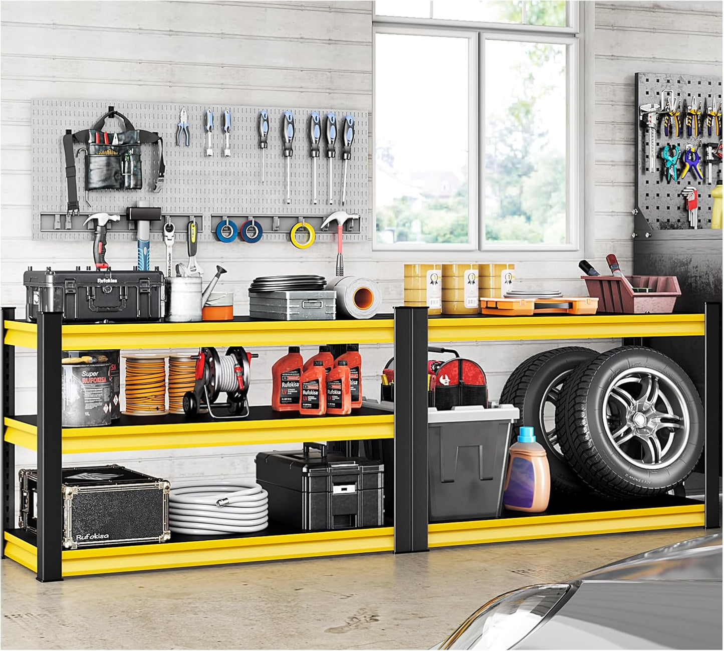 48" W Garage Shelving Heavy Duty, 1650LBS Loads Adjustable Garage Storage Shelves,3-Tier Metal Storage Racks and Shelving Units, Utility Rack Shelves,48" W x 18" D x 39" H,Yellow