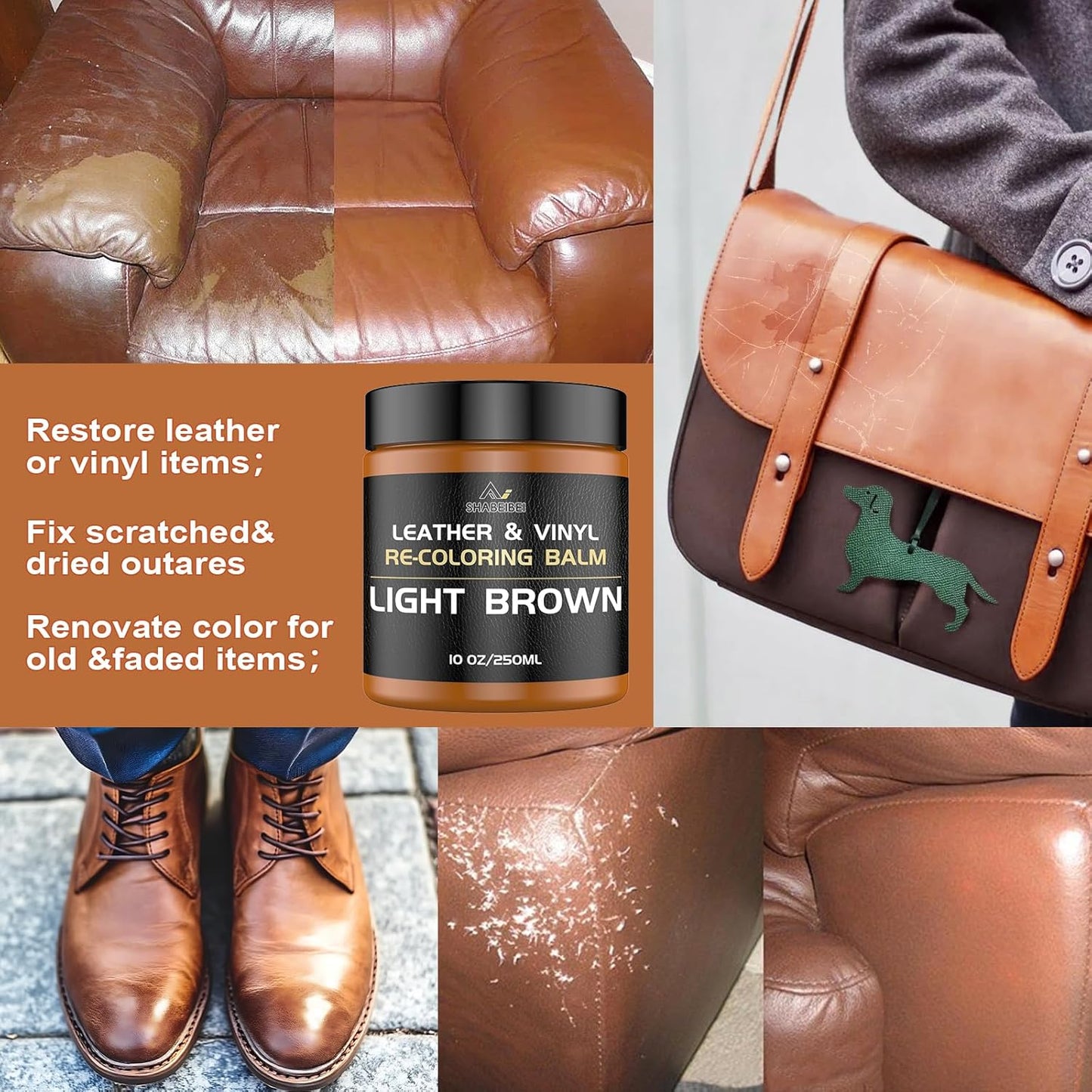 Leather Recoloring Balm,10oz Leather Color Restorer Leather Repair Kit for Furniture Car Leather Scratch Remover, Black Leather Color Restorer for Couches,Leather Dye Paint for Faded