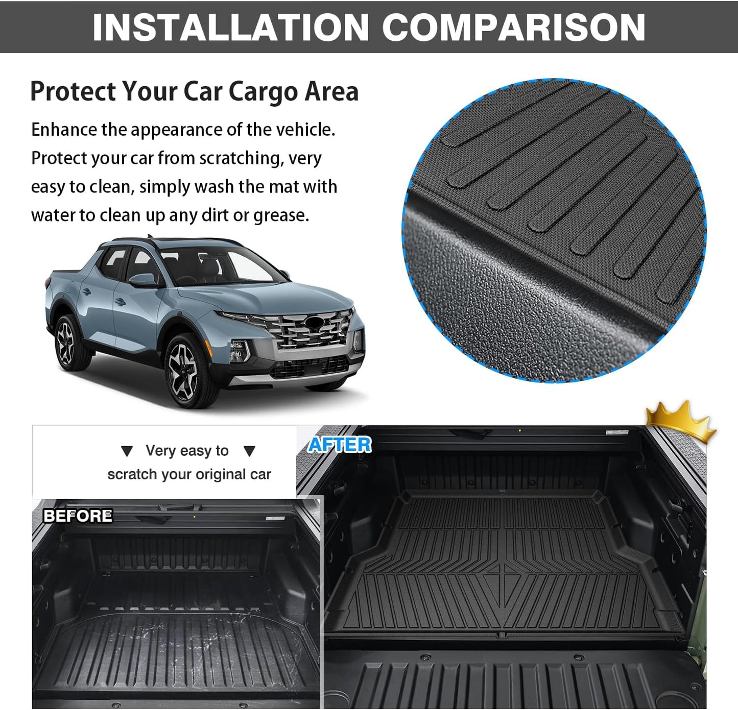 Powerty Floor Mats & Truck Bed Mat for 2022-2024 2025 Hyundai Santa Cruz Accessories Floor Mats 2 Row Liner Set All Weather TPE 3D Floor Liners&Truck Bed Liner