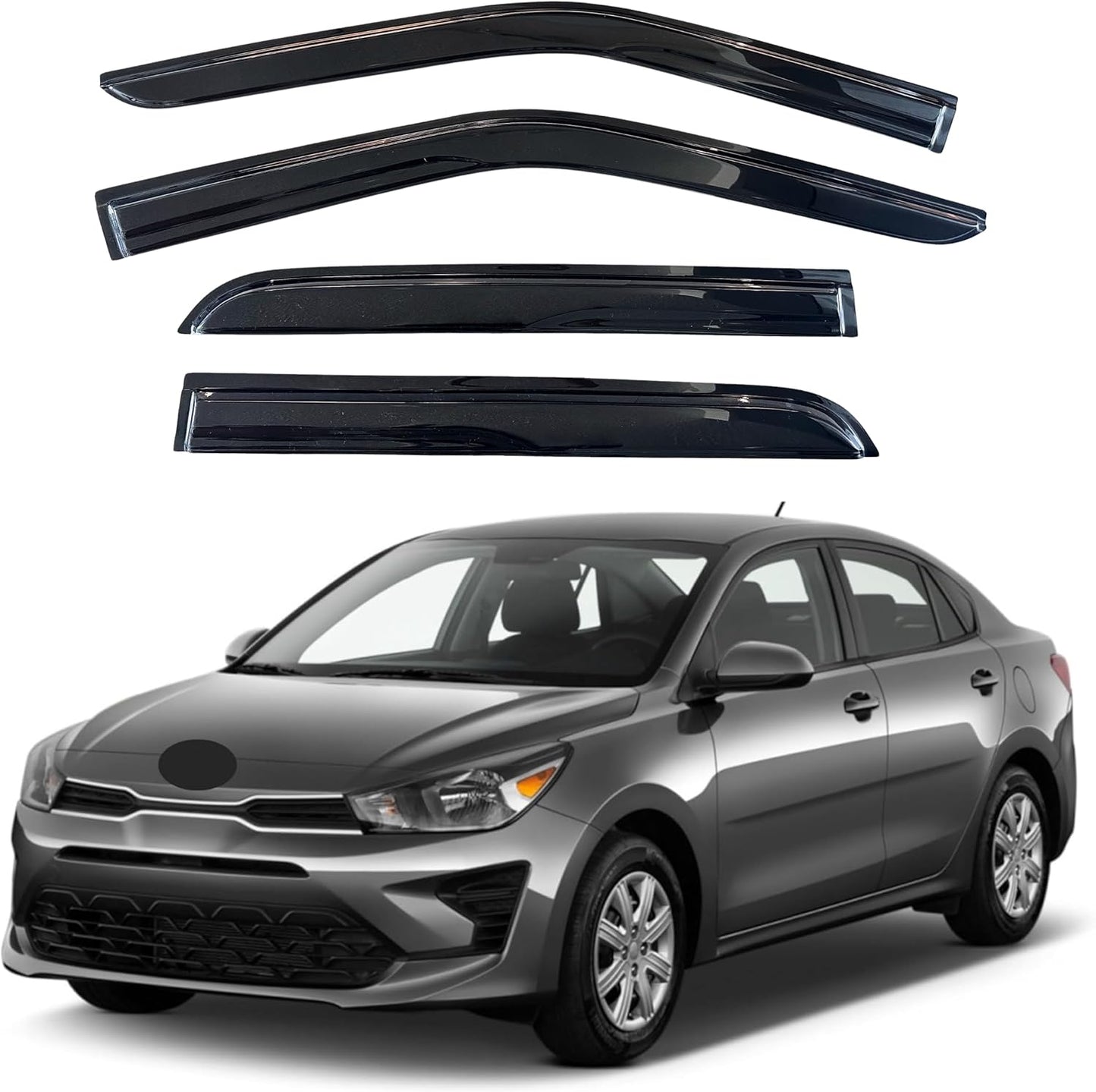 KPY Window Visor Compatible with Kia Rio Sedan 2018-2023, 4PC Rain Guard Side Window Vent Deflectors Tape-On Mugen Style, 2018 2019 2020 2021 2022 2023