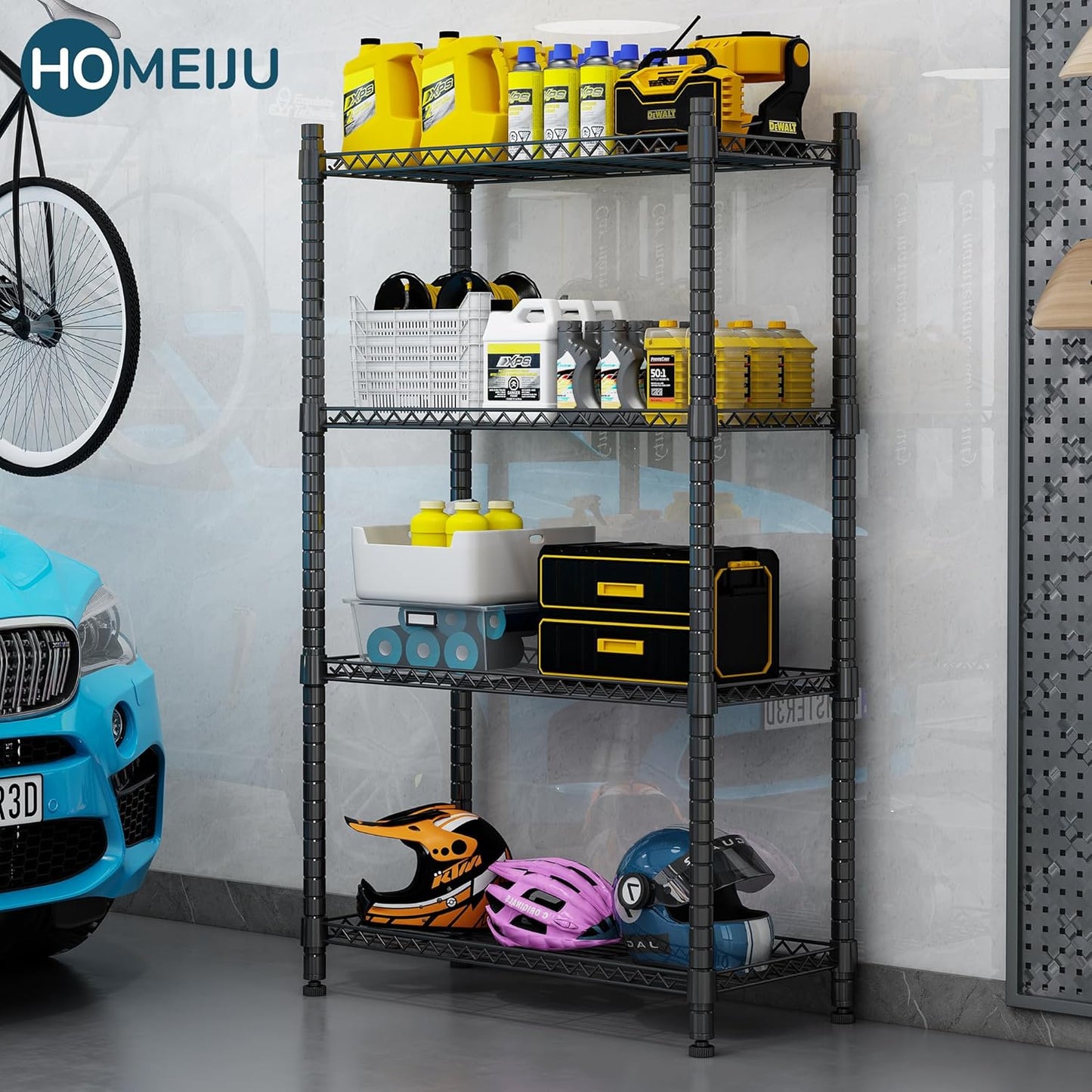 Homeiju 4 Tier Shelving Unit,Heavy-Duty Height Adjustable Storage Rack 1300 LBS Capacity with Adjustable Feet ,Metal Storage Shelves Wire Shelf for Kitchen Garage Laundry ,13.77"D x 35.43"W x 54.33"H