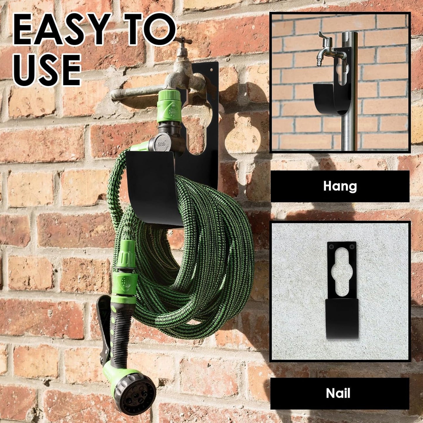 3Pcs Garden Hose Hanger Hook Carbon Steel Expandable Hose Holder Rack Wall Mounted Metal Faucet Hanger Hook for Garage Storage