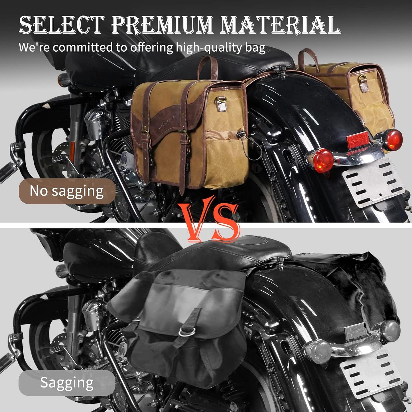 NICECNC Motorcycle Saddle Bags, Vintage Oil Waxed Canvas Motorcycle Saddlebags, Motorcycle Panniers Side Throw Over Saddle Bags Compatible with Harley Honda Suzuki Yamaha Adventure Street Glide Brown