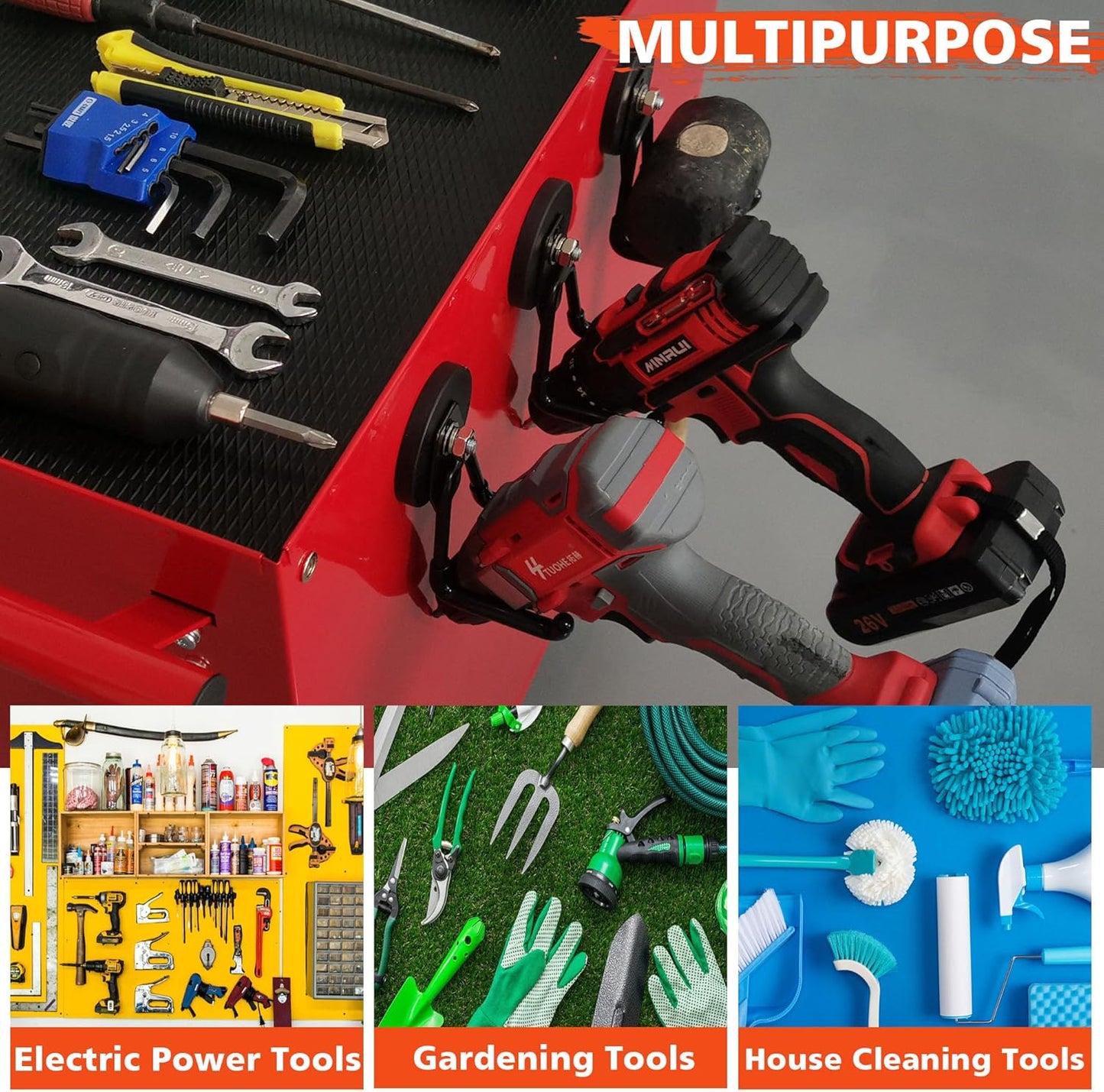 ULIBERMAGNET Heavy Duty Magnetic Garage Hooks,4 Pack Strong Large Magnet Hook for Power Drill,Garden Tools,Hose,Pegboard,Garage, Workshop,Magnetic Storage Hooks for Indoor Outdoor Hanging(Black)