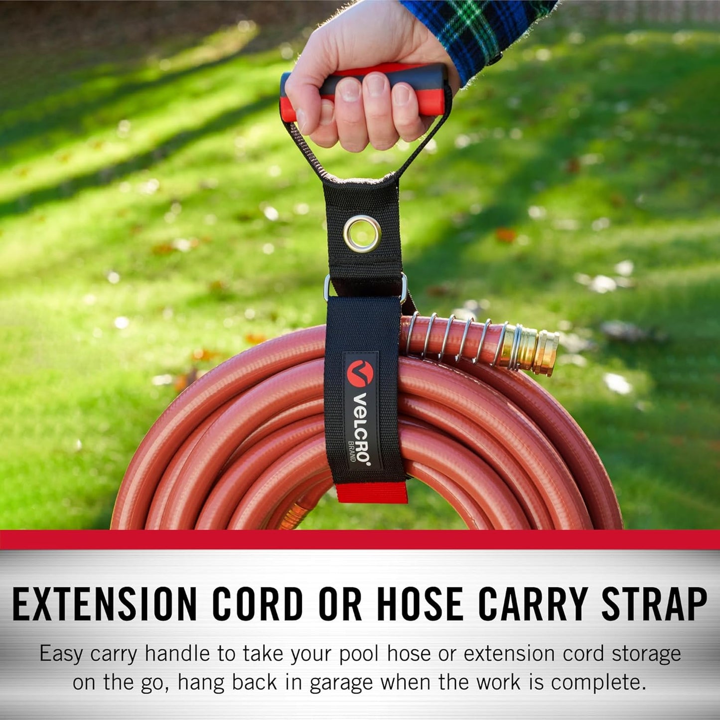 VELCRO Brand VEL-30897-USA Heavy Duty Carry Strap with Handle Holds 100 Pounds | Garden Hose Storage, Transport or Hang Extension Cords, Ropes or Chains |, Large, Wraps 7.5 Inch Diameter, Black