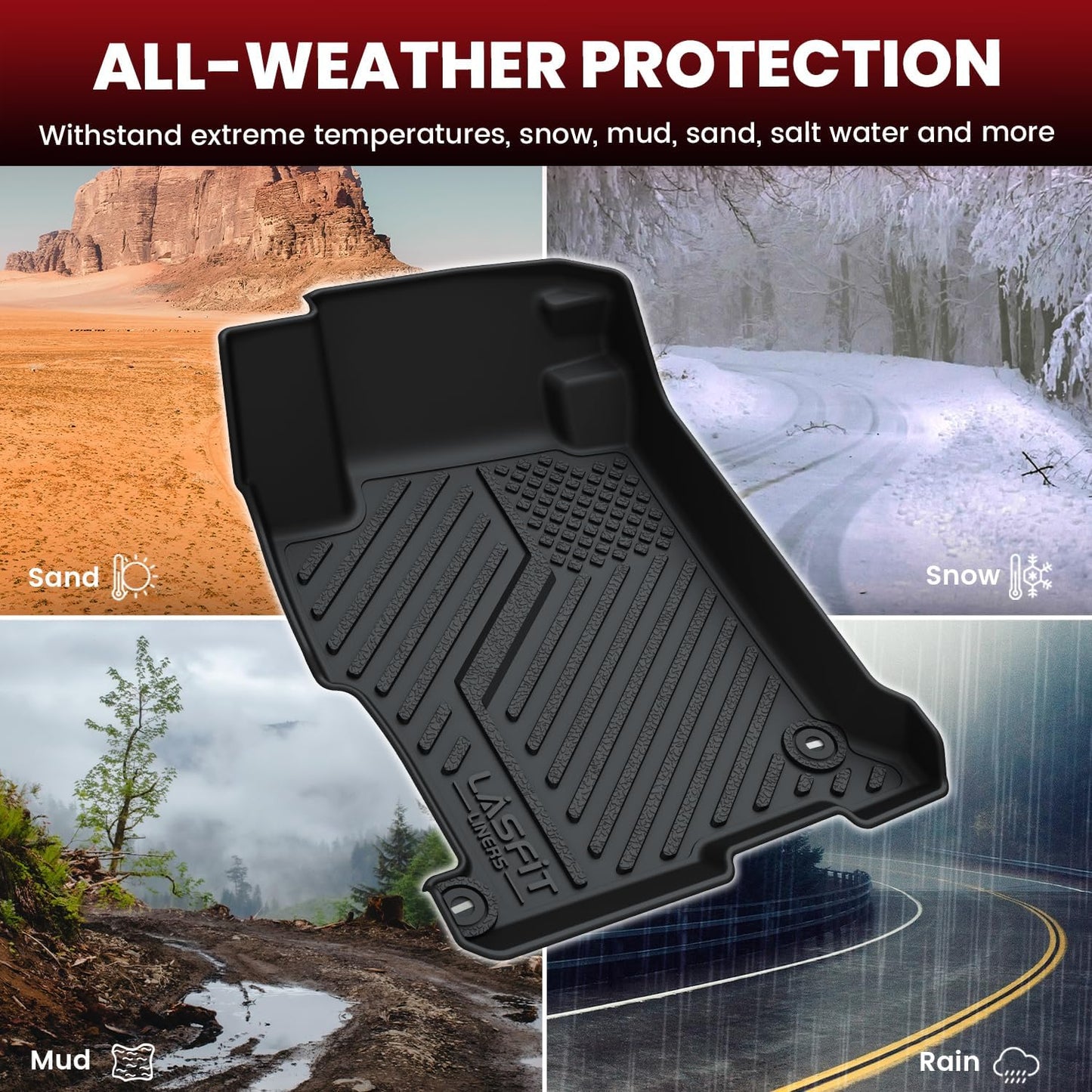 LASFIT Floor Mats & Trunk Mat for Honda Accord Sedan 2013 2014 2015 2016 2017 (Not for Coupe & Hybrid), All Weather TPE Custom Fit Anti-Slip Odorless Car Floor Liner, 1st & 2nd Row & Cargo Mat, Black