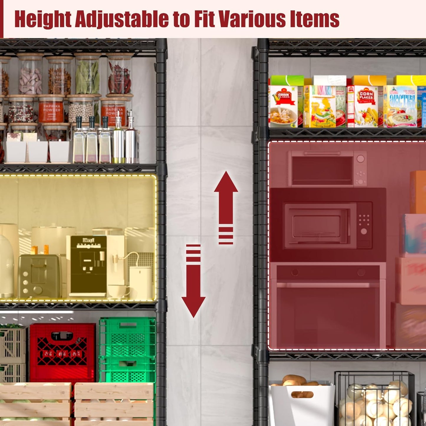 PrimeZone 55.5" W x 24" D x 80" H Heavy Duty Wire Storage Shelves with Wheels, 4 Tier Adjustable NSF Certified Garage Shelving Unit, Rolling Metal Organizer Shelf Rack for Warehouse, Pantry, Black