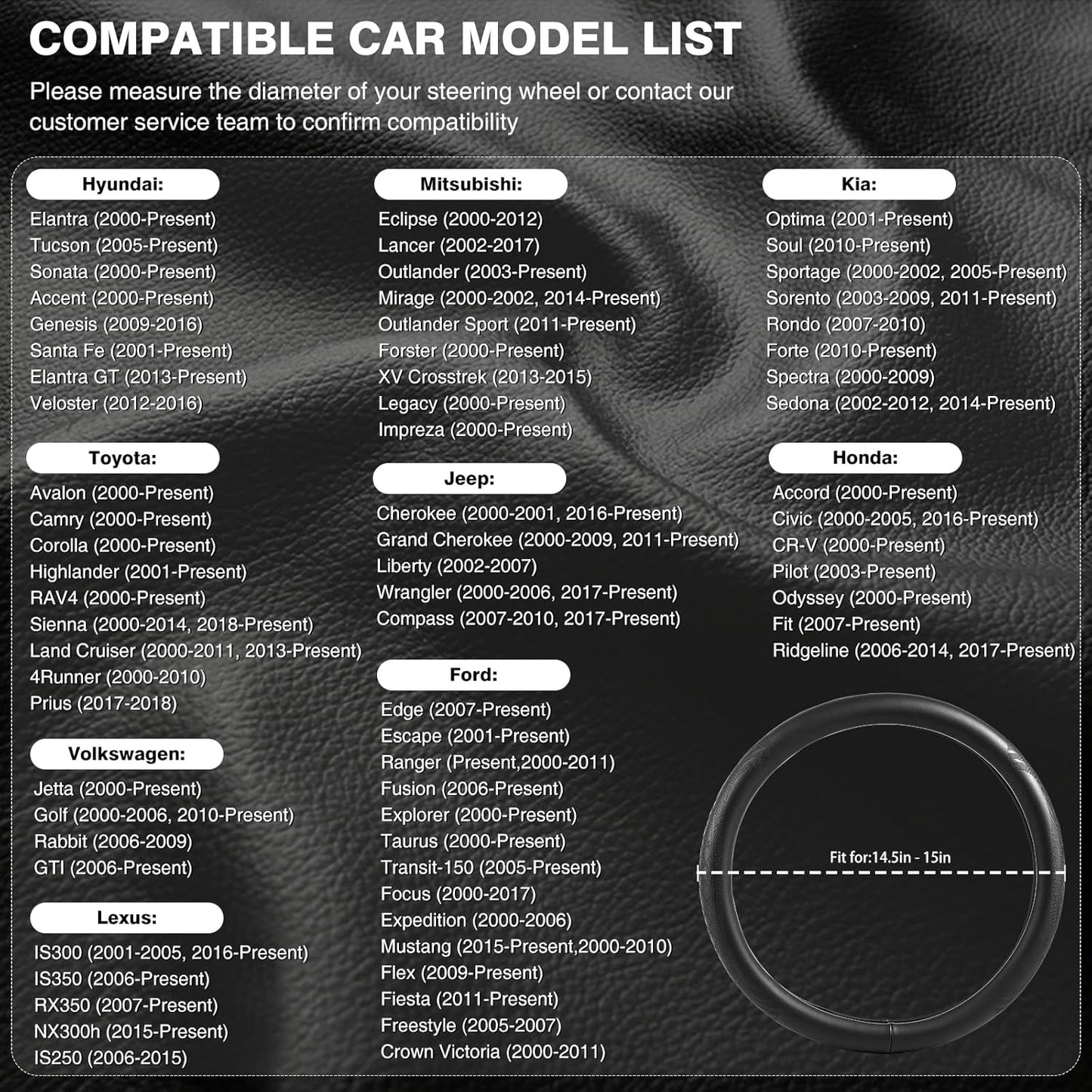 【2025 Model】 High-Grade Real Cowhide Steering Wheel Cover for Men Women，Beige Genuine Leather Steering Wheel Cover for Cars,Universal 14.5-15 inch Steering Wheels,Grid & Square Motif