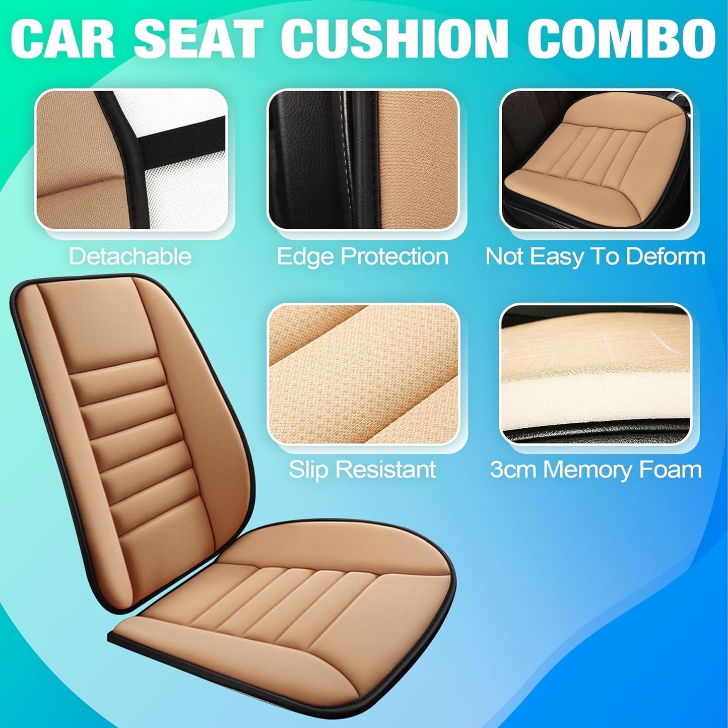 MYFAMIREA Car Seat Cushion and Back Support Pillow 1.2'' Thick Memory Foam Desk Chair Cushion Back Support for Automotive Seat Driver, Travel, Leg and Back Pain Relief, Washable, Adjustable, Orange