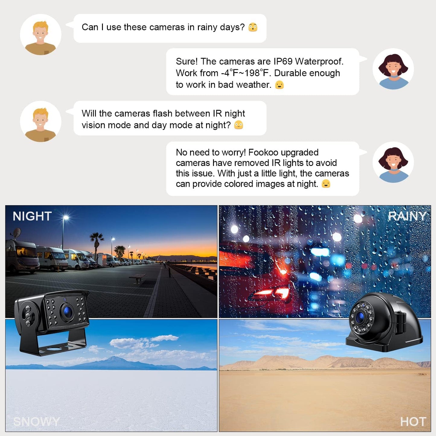 Fookoo HD 1080P 10" Wired Backup Camera System, 10" Triple Split Screen Monitor W/Recording, IP69 Waterproof Side & Rear View Cameras, 4 Channel, Parking Lines, RV/Truck/Trailer/5th Wheel (DY103)