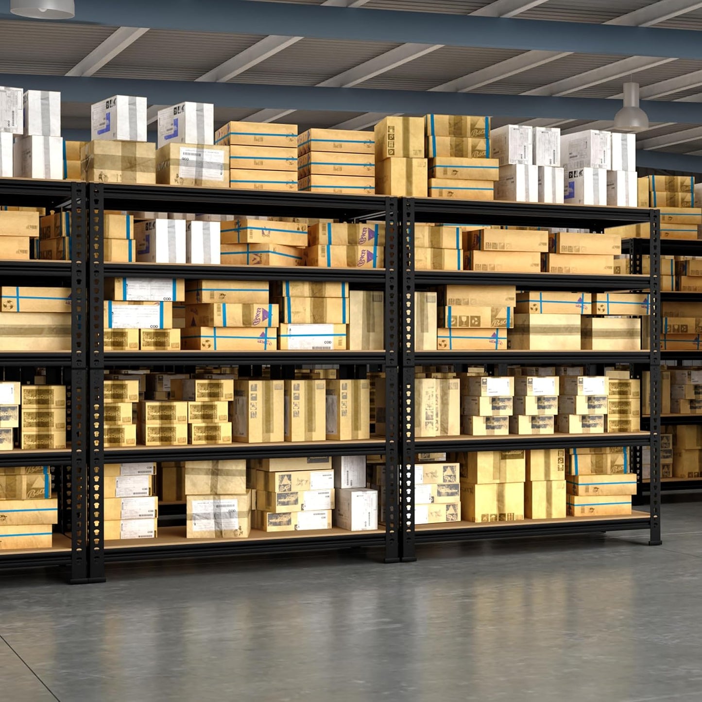 5-Shelf Heavy Duty Shelving - Adjustable Garage Storage Shelves, Metal Utility Storage Racks for Warehouse Pantry Basement Kitchen, Garage Organizers Shef Unit, Black, Packs of 2