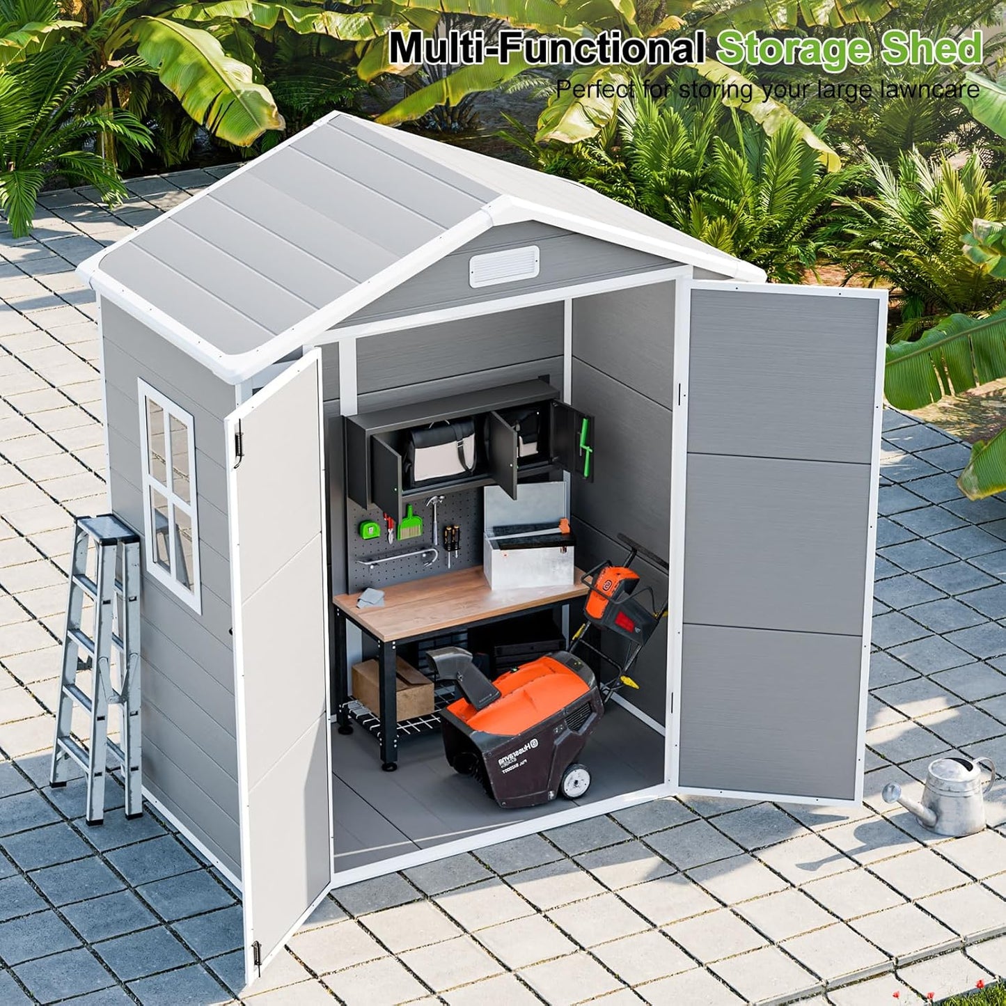 6x3 Shed Resin Outdoor Storage with Floor Included, Waterproof Lockable Small Plastic Garden Tool Shed Cabinet