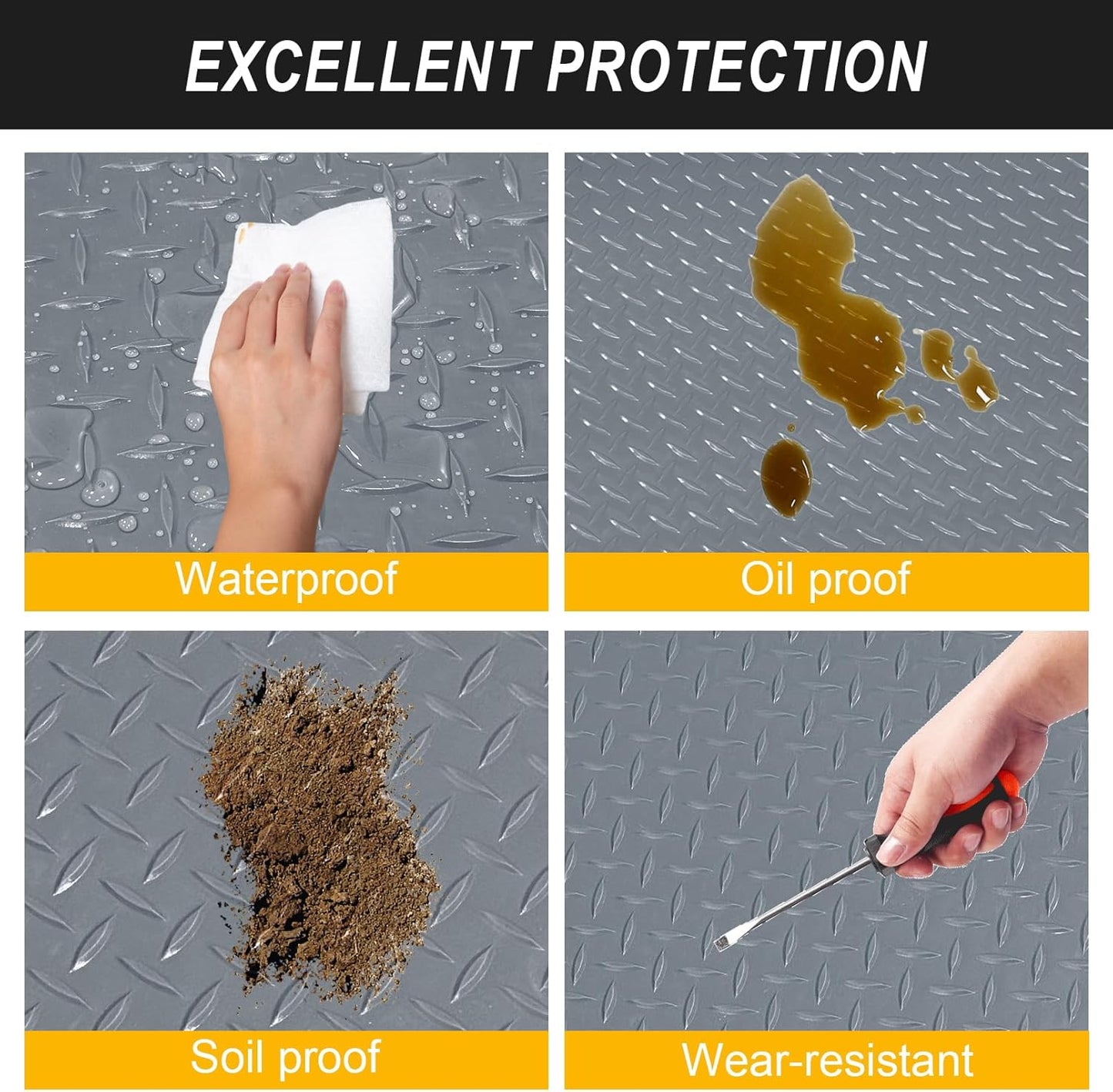 7.5x20 FT Garage Floor Mat, 2.8mm Thickened Flooring Roll with 20Pcs Tapes, Diamond Plate PVC Rubber Trailer Mat, Non-Slip Floor Protector Mat for Garage, Warehouse, Gyms, Trailer(Gray