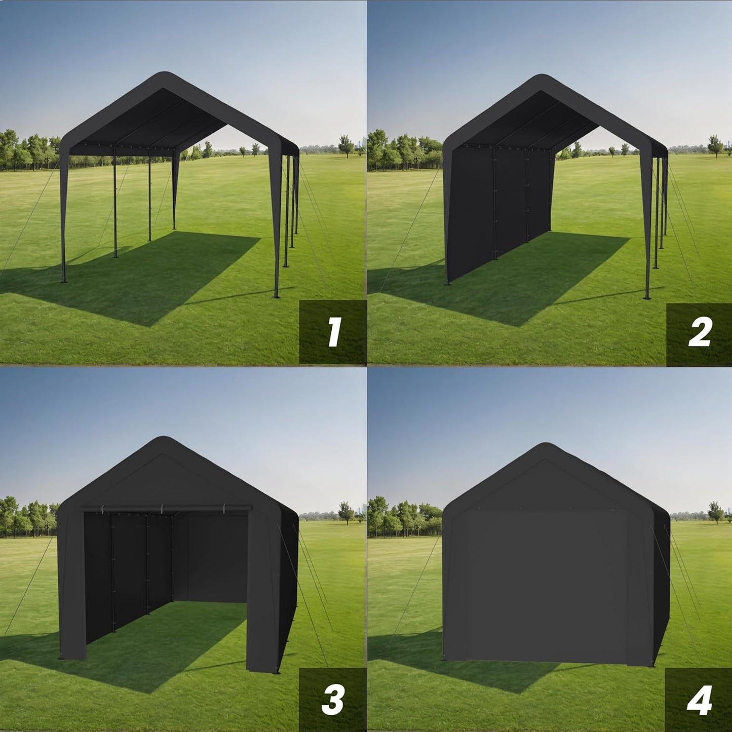 Carport 10x20 Heavy Duty Portable Garage w/Removable Sidewalls & Roll-Up Door Car Canopy Party Tents Waterproof UV Resistant All Weather Car Port for Trucks,Boats (Black)
