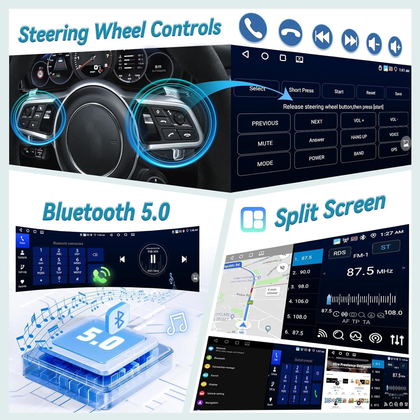 [4G+64G] 9 inch Car Radio for VW Jetta Passat Seat Golf Tiguan Beetle, 9inch Touch Screen Android Volkswagen Jetta Stereo, Wireless Carplay/Android Auto/32 EQ Audio/SWC