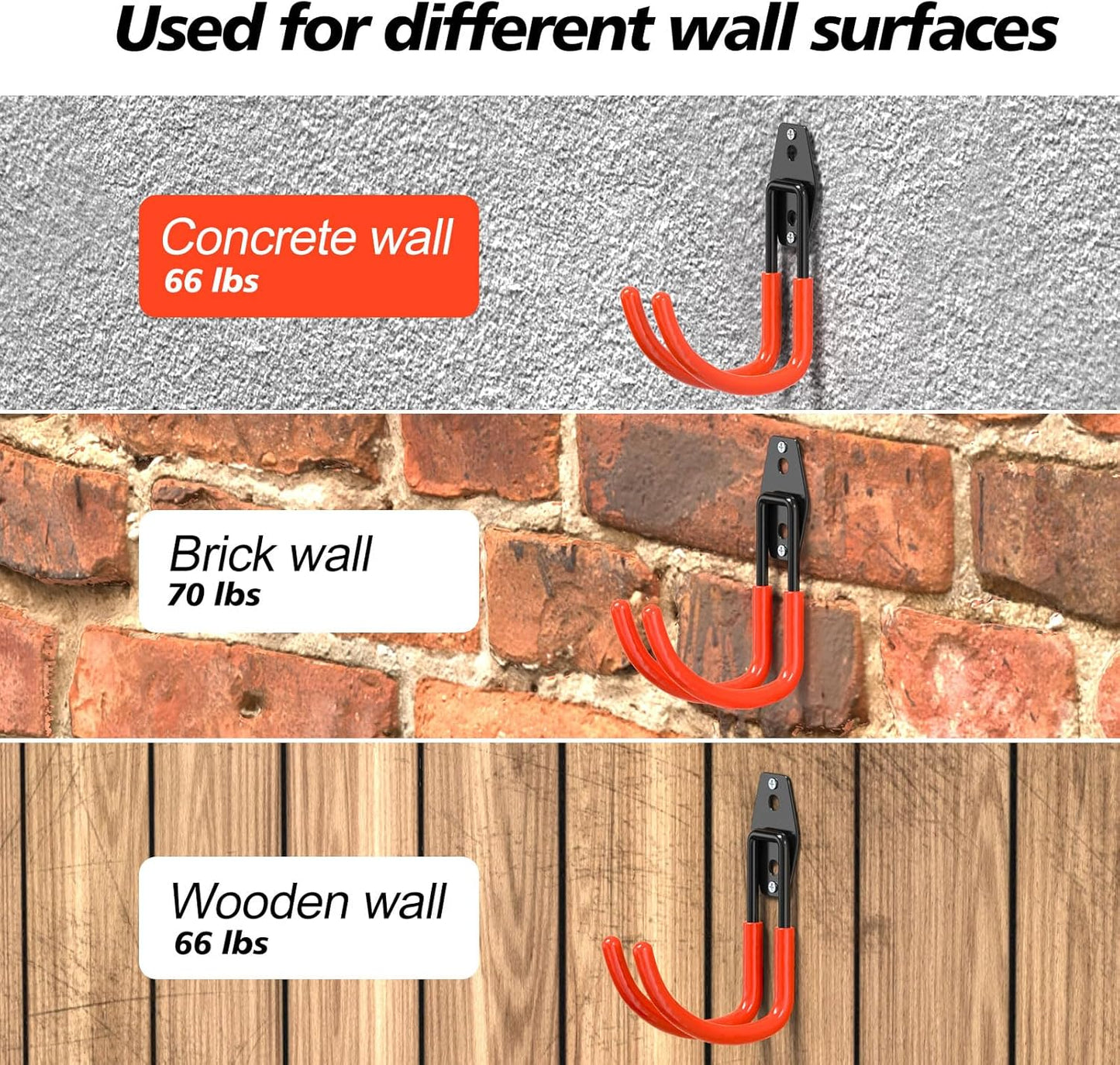 4 Pack 5.5x4.1 inch J Heavy Duty Garage Hooks,Solid Steel Wall Mount Hangers,with Anti-Slip Coating,for Hanging and Organising Ladder,Bike,Ropes,Broom,Garden,Yard and Power Tools