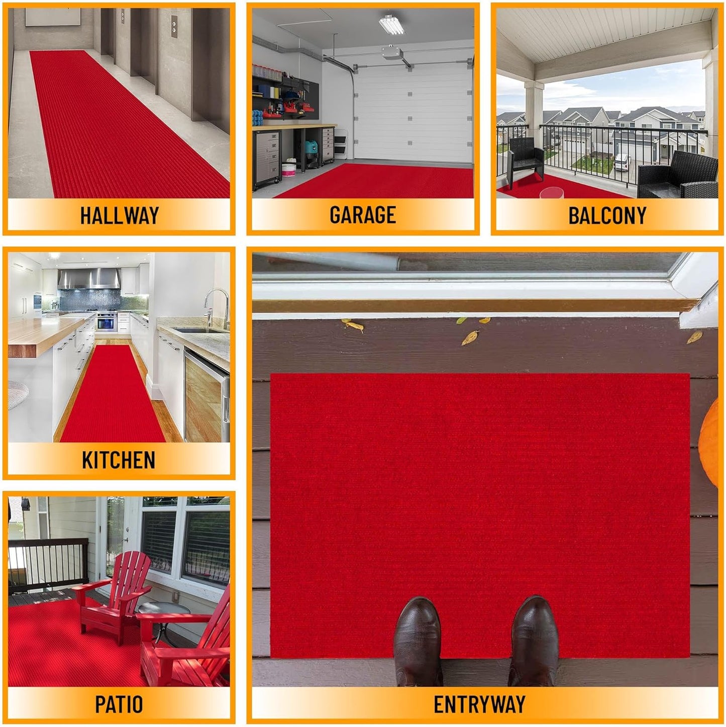 Ottomanson 2' x 16' Hallway Runner with Scraper Pile - Extra Durable Non-Slip Rug Mat for Indoor & Outdoor Use - Ideal for Kitchen, Entryway, Patio & Garage - High-Traffic Carpet, Red