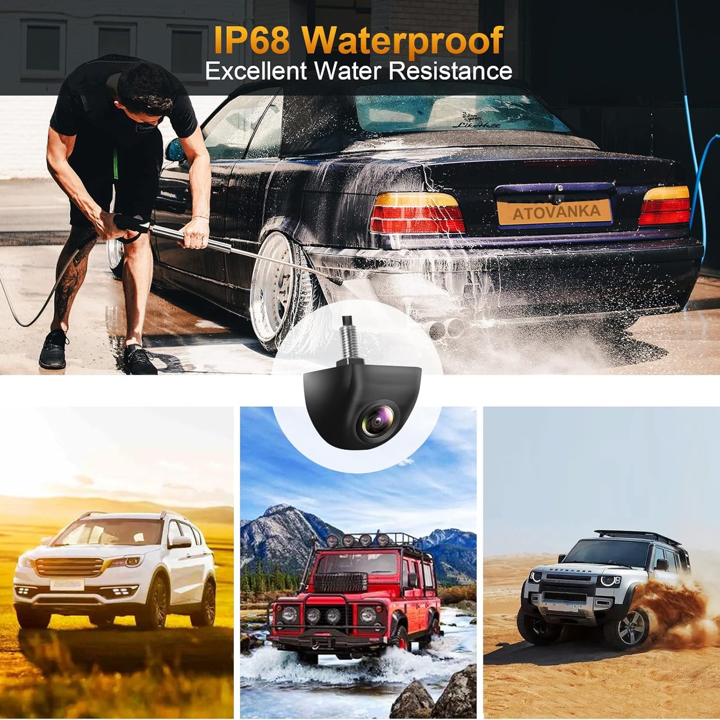 Backup Camera, Real 142° Wide Angle Reverse Camera, HD Vehicle Backup Cameras, IP68 Waterproof, Super Night Vision Rear View Camera for Car Pickup Truck SUV RV