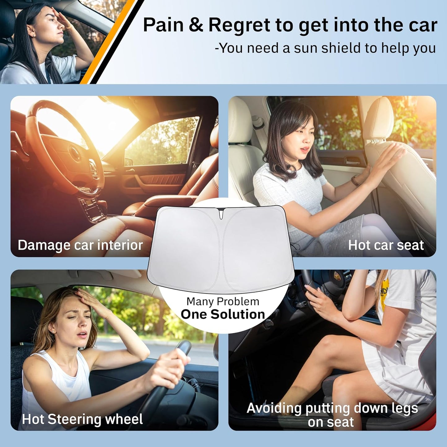 EcoNour Tesla Model S Windshield Sun Shade | Durable 240T Polyester Material Blocks Sun & Heat | Reflective Sun Shield with Storage Pouch | Offers Protection for Car Interior | Tesla Car Accessories