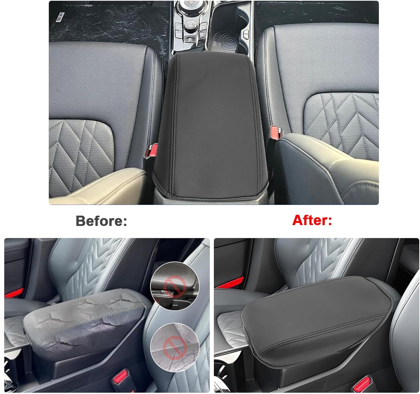 SXCY for 2024 2025 Sportage Armrest Cover for Kia Sportage 2024 2025 Accessories 2023 2024 2025 Sportage Center Console Cover 2024 2025 Sportage Middle Console Cover (Black Leather Cover)