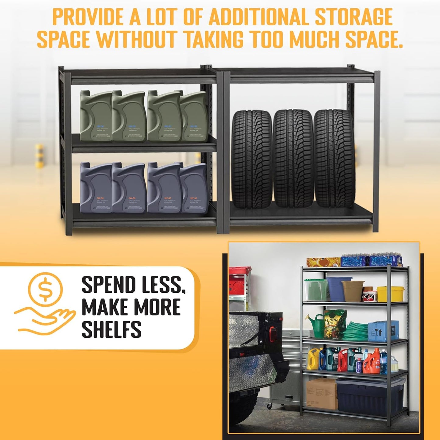 Rigma 5 Tier Garage Shelf, Heavy Duty Steel Shelving Unit, Adjustable Metal Multi-use Storage Rack, Shelves for Garage, Basement, and Industrial Warehouse Or Office (47" W X 20" D X 72" H 5-Tier)