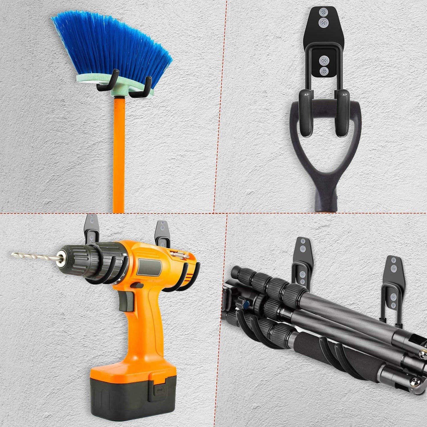 3-H Garage Wall Hooks 10 Pack, Heavy Duty Garage Hooks with Extra Welding Spots, Wall Mount Storage Organizer for Hanging Garden Lawn Tools, Chair, Shovel, Blower, Toolkit (Black)